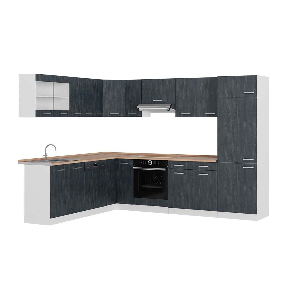 Vicco Winkelküche R-Line, Schwarz Beton/Weiß, 287 x 227 cm AP Eiche