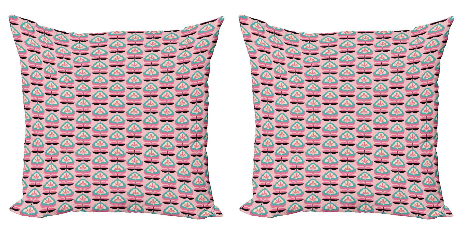 Kissenbezüge Modern Accent Doppelseitiger Digitaldruck, Abakuhaus (2 Stück), Blumen Abstrakte Blumen-Symmetrie | Kissenbezüge