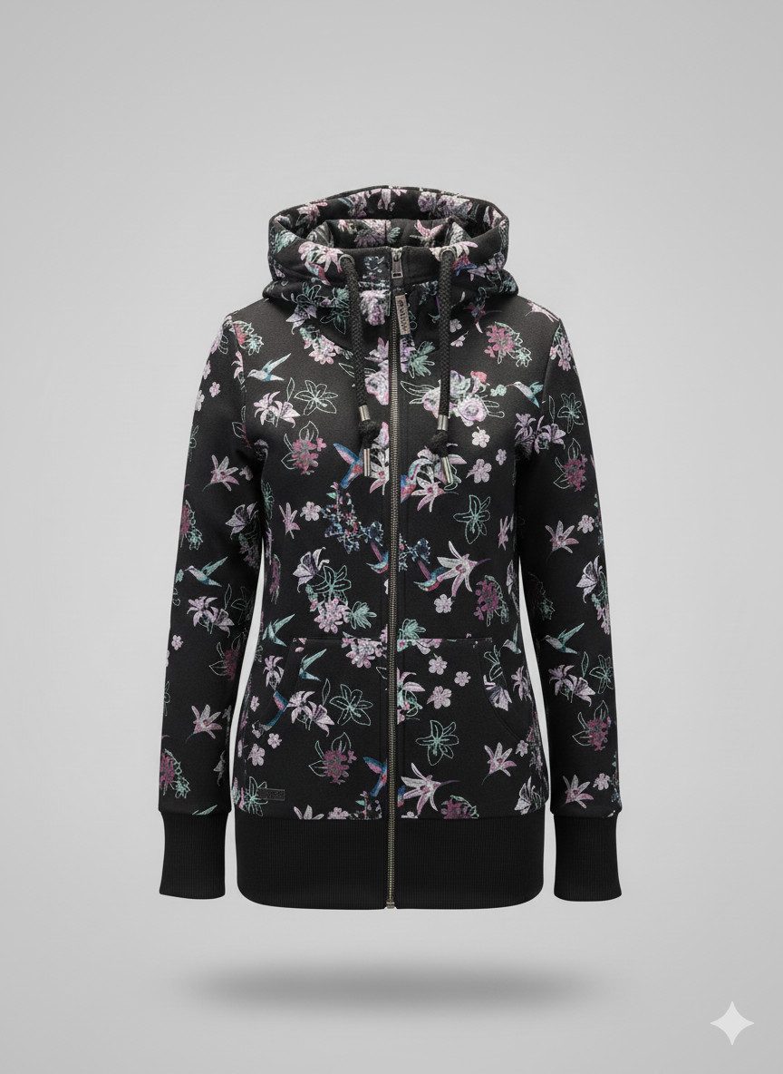 Ragwear Sweatjacke NESKA ZIP FLOWERS O mit extra breiten Bündchen