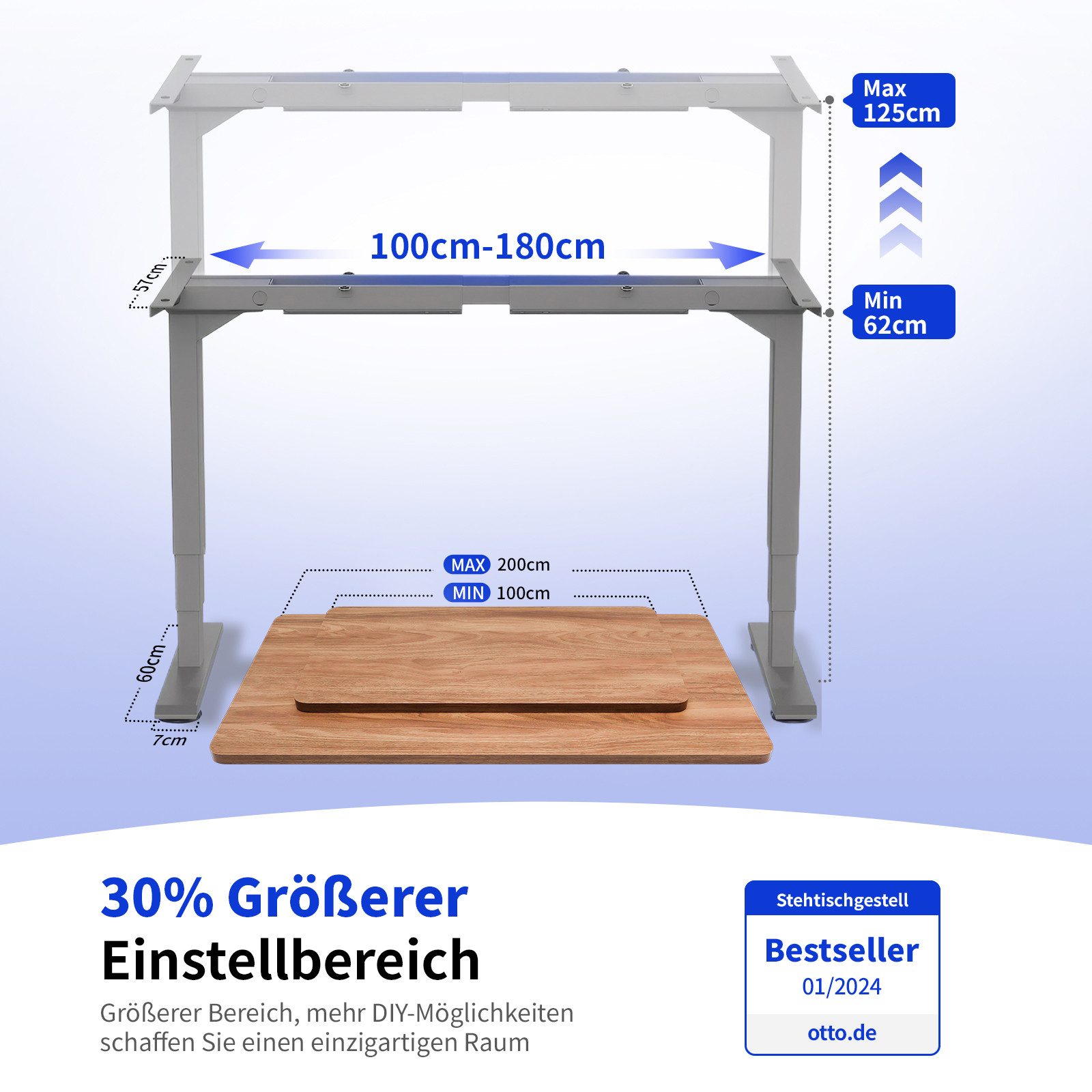 MAIDESITE Schreibtisch Elektrisch Höhenverstellbarer, Dualmotor-System, 62- günstig online kaufen