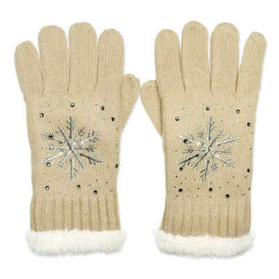 Caspar Strickhandschuhe GLV009 warm gefütterte Damen Strick Handschuhe mit eingesticktem Eiskristall