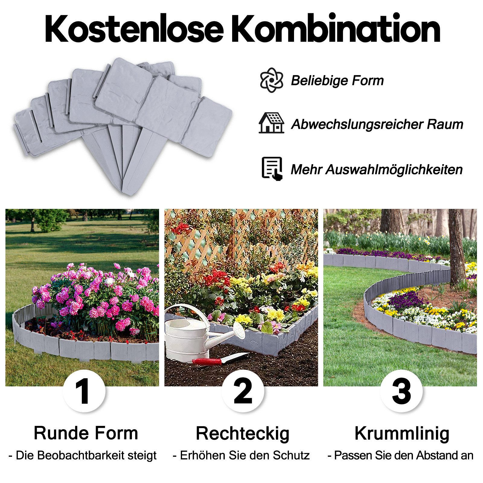 FIVMEN Palisade Rasenkantenstreifen, Mähkante dekorativ für Garten, 1 Element BxHxT: 25x23x1cm – Bild 4 von 5