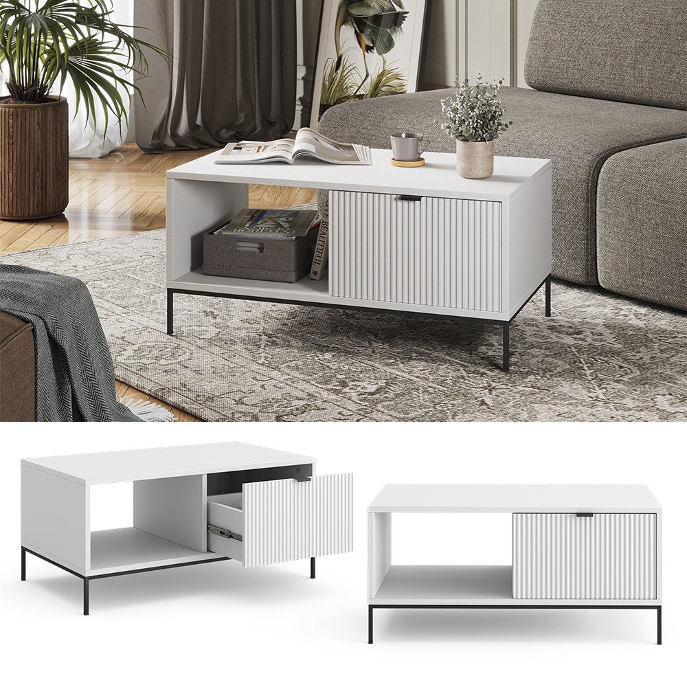 Vicco Couchtisch Eliza, Weiß, 90 x 50 cm mit einer Schublade günstig online kaufen