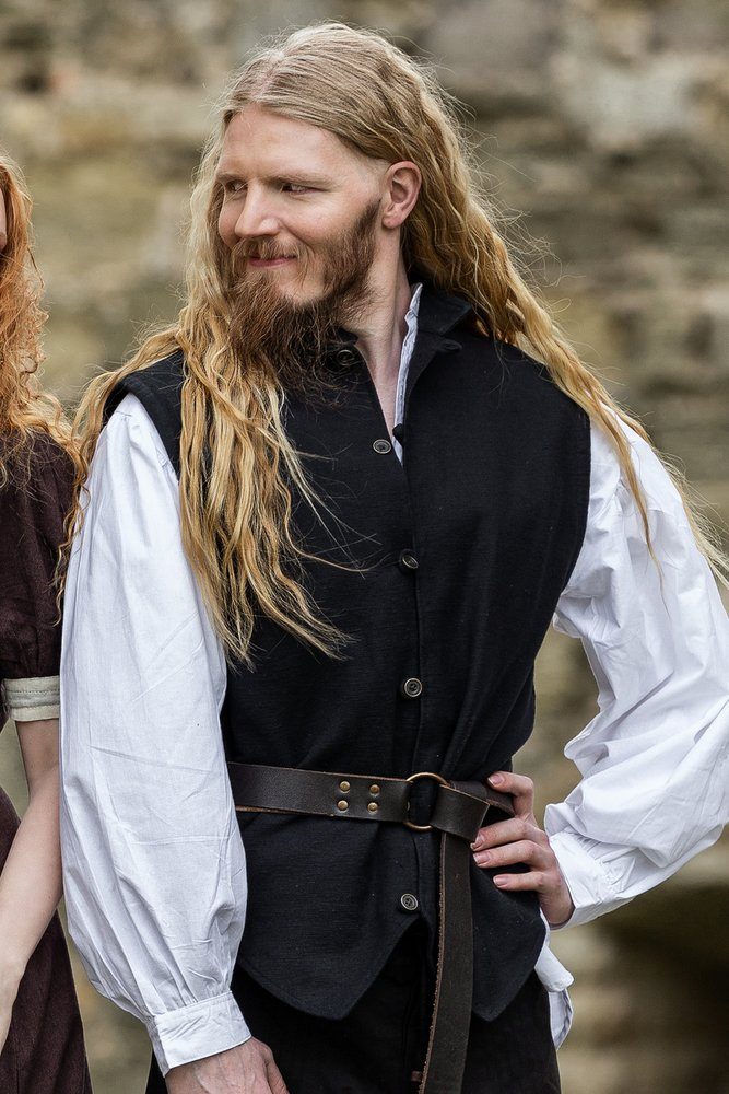 Leonardo Carbone Wikinger-Kostüm Weste aus handgewebter Baumwolle "Irvin" Schwarz