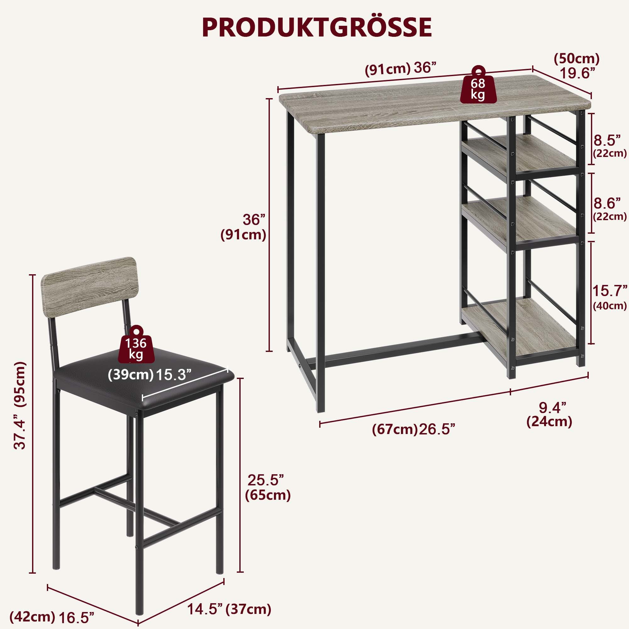 GarveeMore Essgruppe Ktichen Tisch mit 2 Stühlen für Küche & Esszimmer, Bar günstig online kaufen