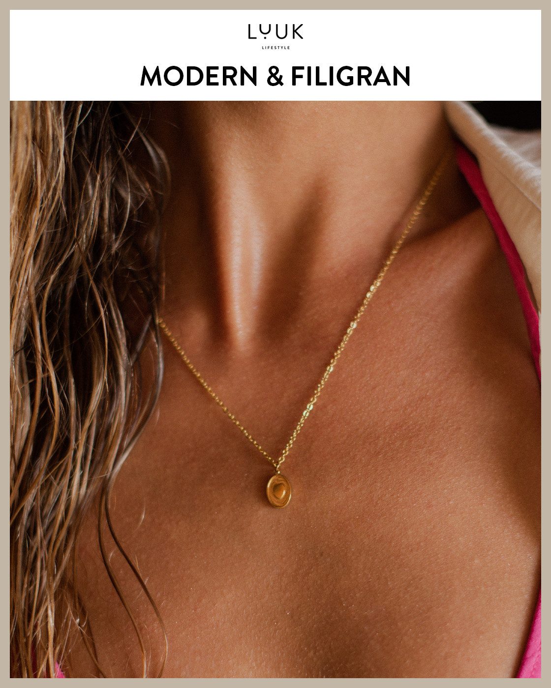 LUUK LIFESTYLE Kette mit Anhänger Herz Medallion, mit HAPPINESS Spruchkarte, feminin und zeitlos