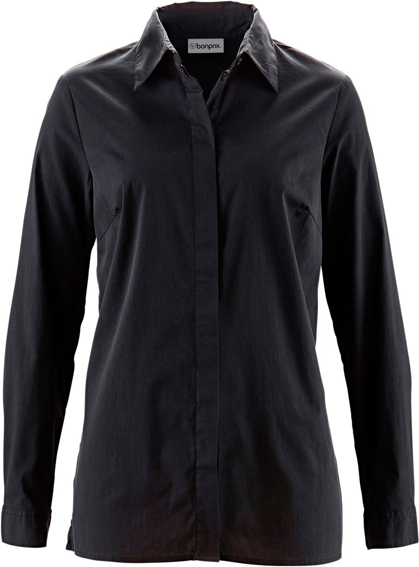 bonprix Langarmbluse lockere Passform, mit Stehkragen, mit verdeckter Knopfleiste