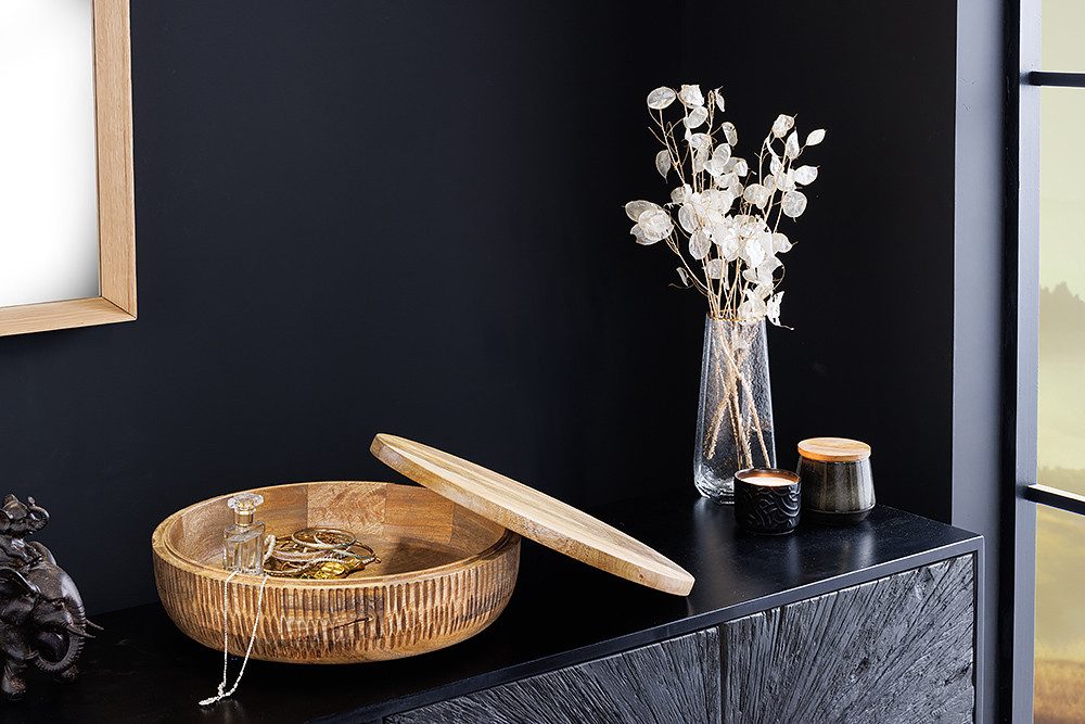 riess-ambiente Dekoschale PURE NATURE 40cm natur · runde Schmuck-Dose aus Mango-Massivholz (Einzelartikel, 1 St), Wohnzimmer · mit Deckel · handmade · Schlafzimmer · Flur