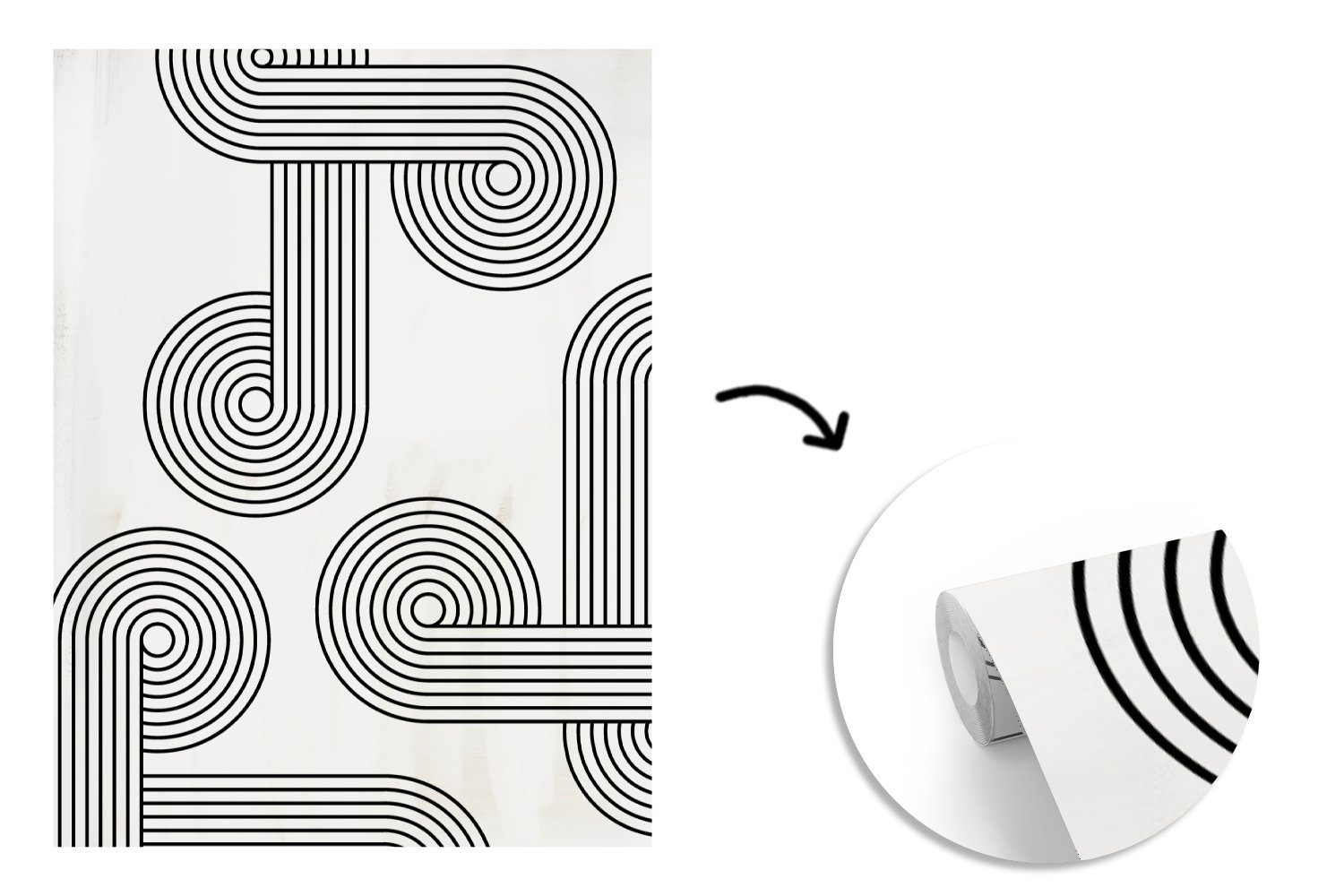 Kunst Montagefertig Weiß, Kreis Schwarz (4 Matt, Vinyl Wohnzimmer, Fototapete - Wandtapete - für Tapete - bedruckt, St), MuchoWow