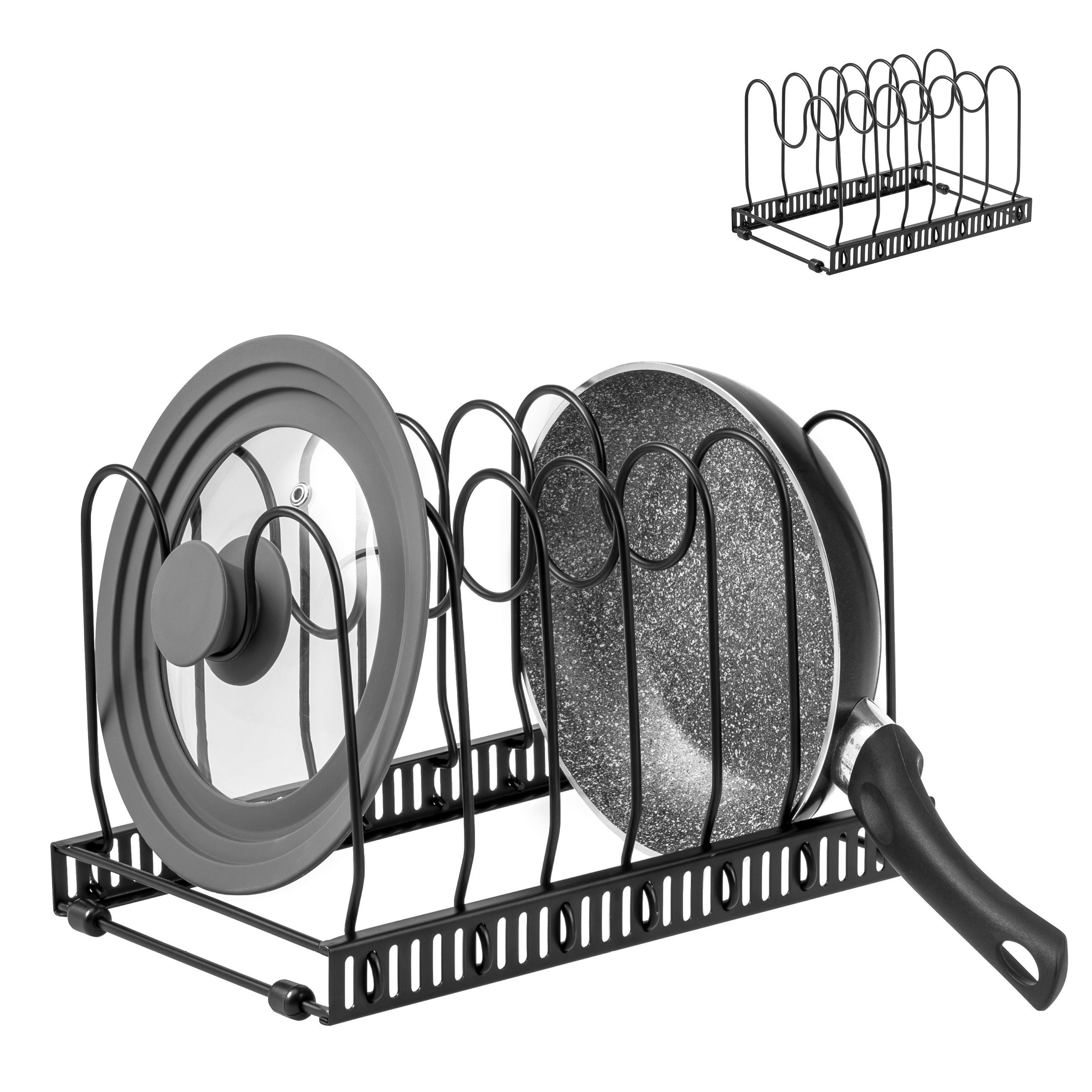 eluno Geschirrständer Topfdeckel und Pfannenhalter, mit Anti-Rutschfüßen, schwarz