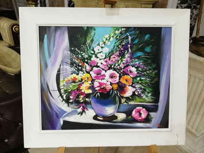 JVmoebel Ölbild Gemälde Blumen Handarbeit Ölbild Bild Rahmen Bilder Sofort lieferbar, (1 St)