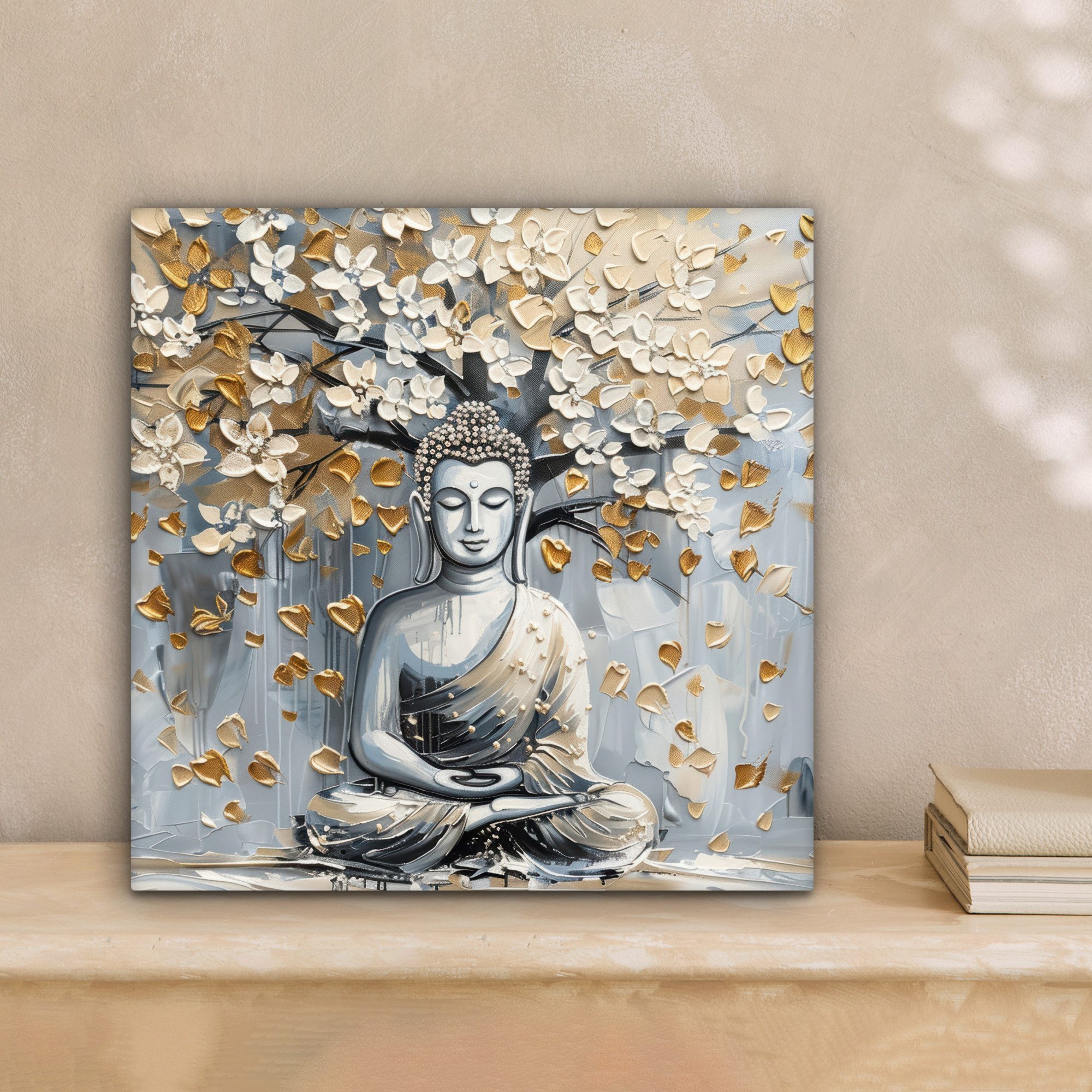 OneMillionCanvasses® Leinwandbild Buddha - Blumen - Baum - Gold - Modern, F günstig online kaufen