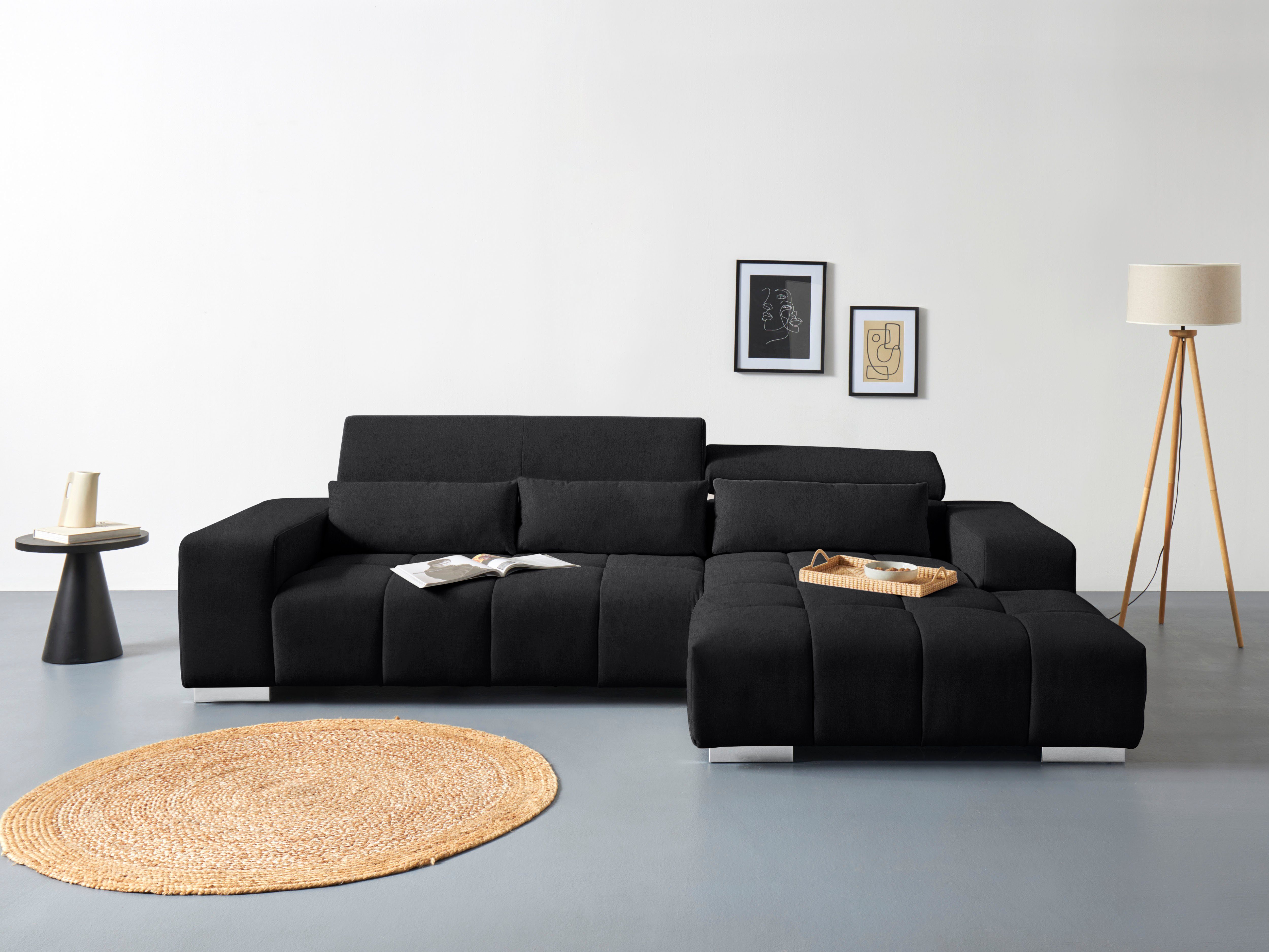 COTTA Ecksofa Orion L-Form, B: 307 cm, 2x Kopfteilverstellung & 3 Nierenkissen