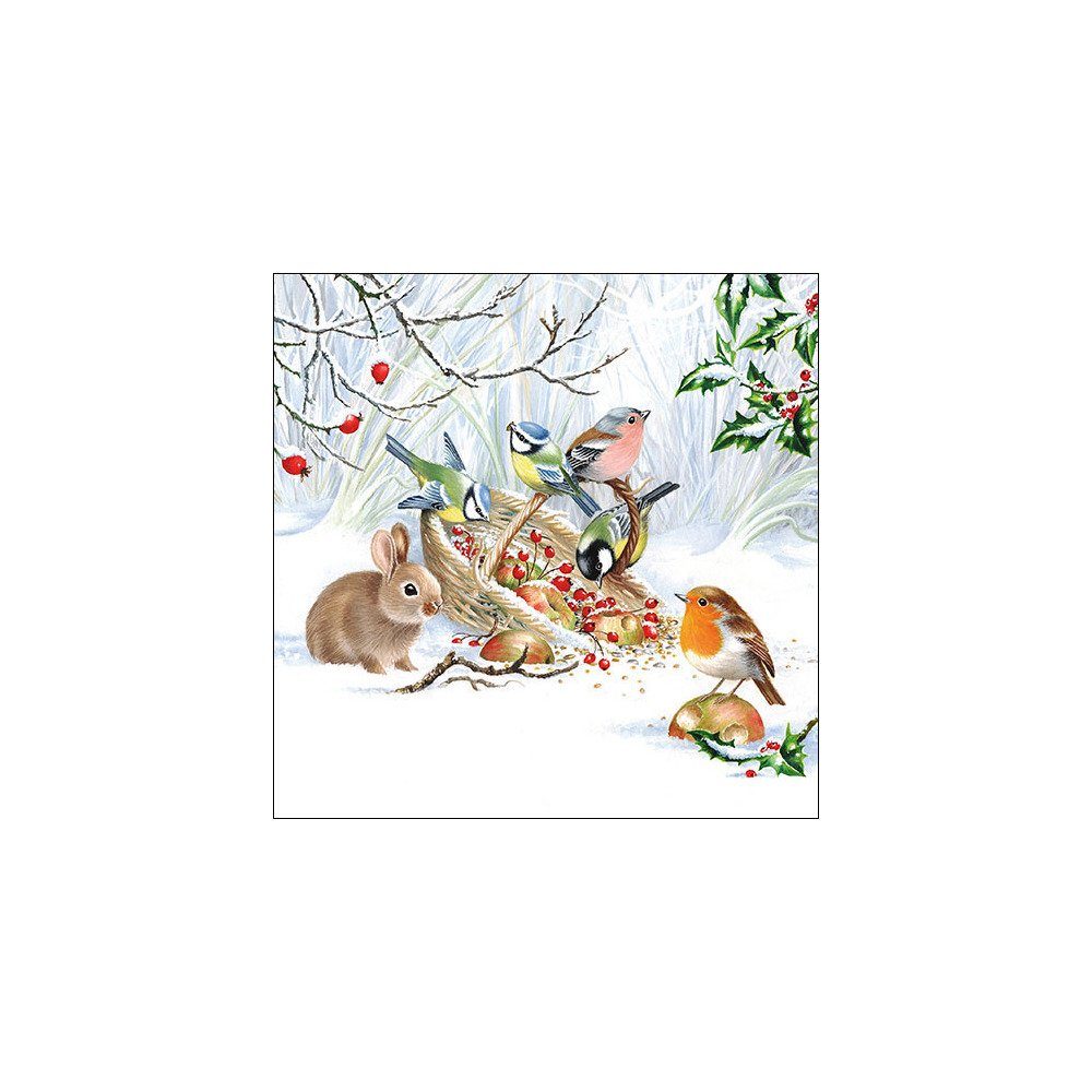 Ambiente® Papierserviette Tierfütterung im Winterwald, (20 St), 33 cm x 33 cm