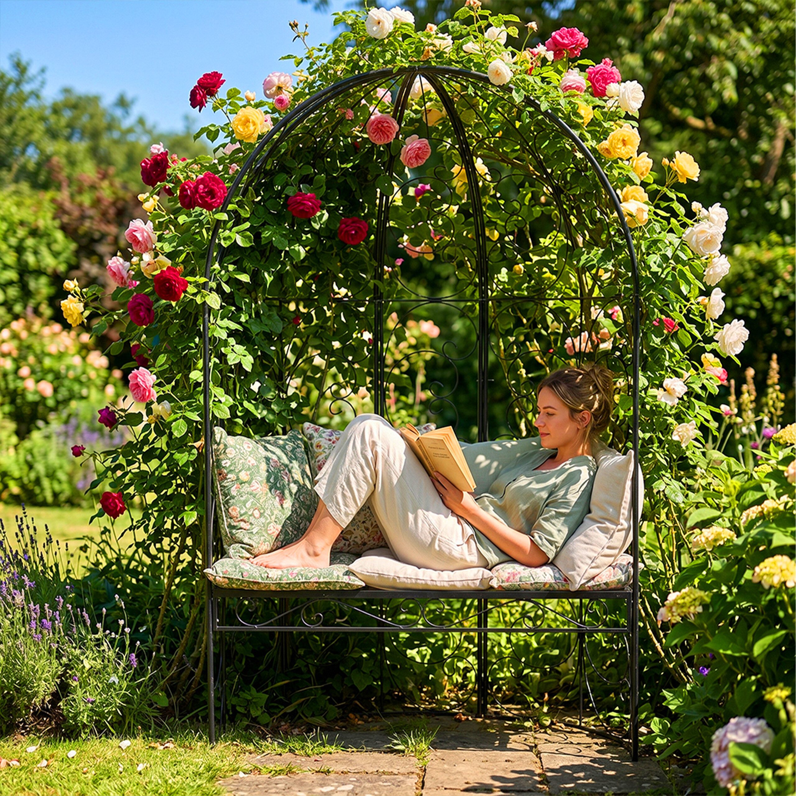 relaxdays Gartenbank mit Rosenboge
