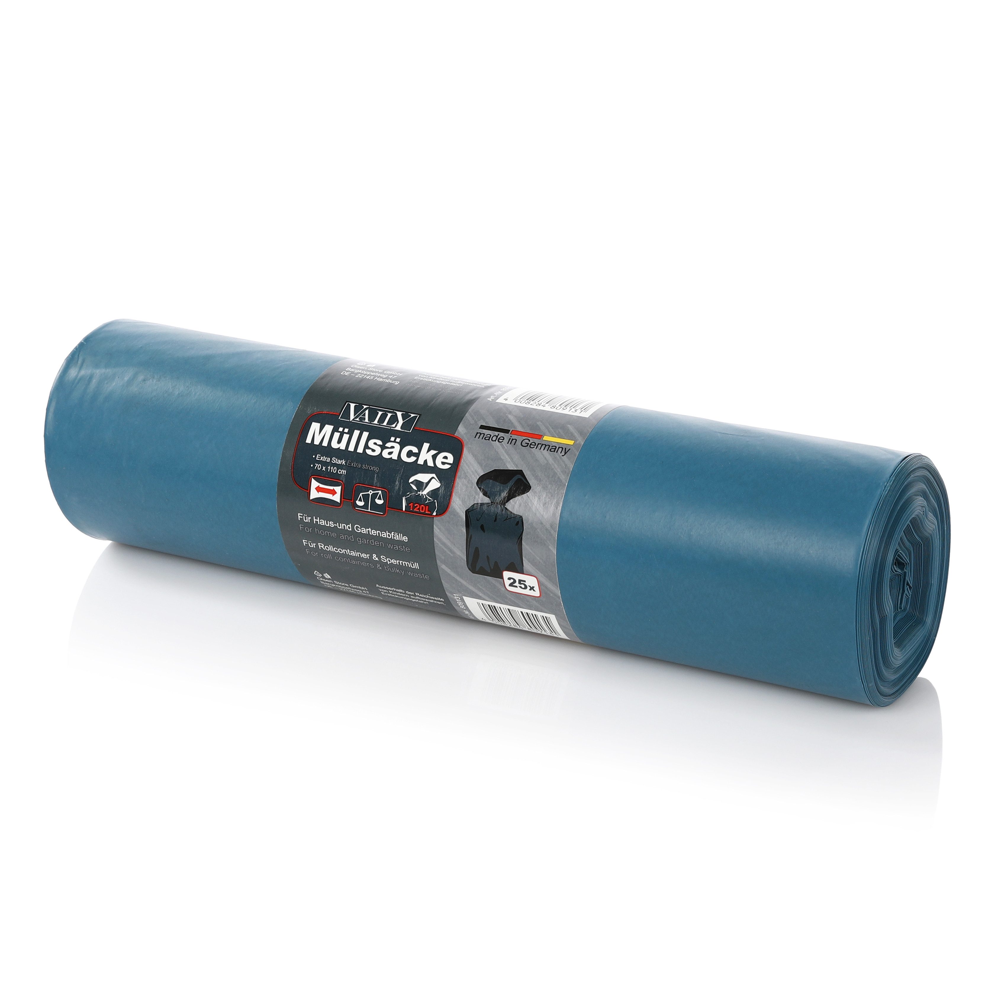 Vaily Müllbeutel Müllsäcke Extra Stark 25er Pack - 120 L Abfallsäcke, Made in Germany