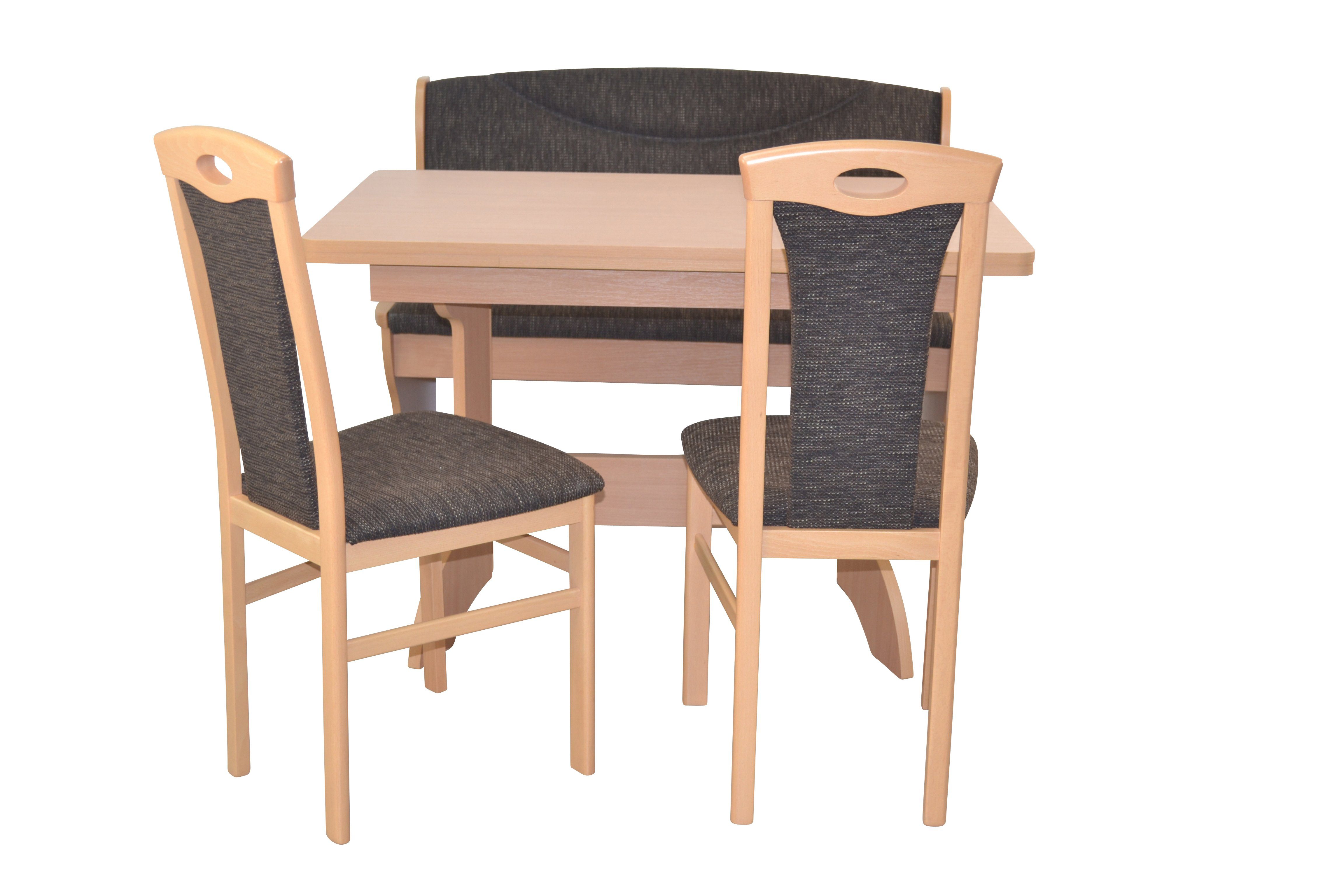 Sitzbank Buche-Nachbildung/dunkelbraun einen 4teilige 2 moebel-direkt-online mit Stühlen, aus Stauraumfunktion (Spar-Set, Sitzbank, Esstisch, bestehend Sitzgruppe 4teiliges Essgruppe Tischset),