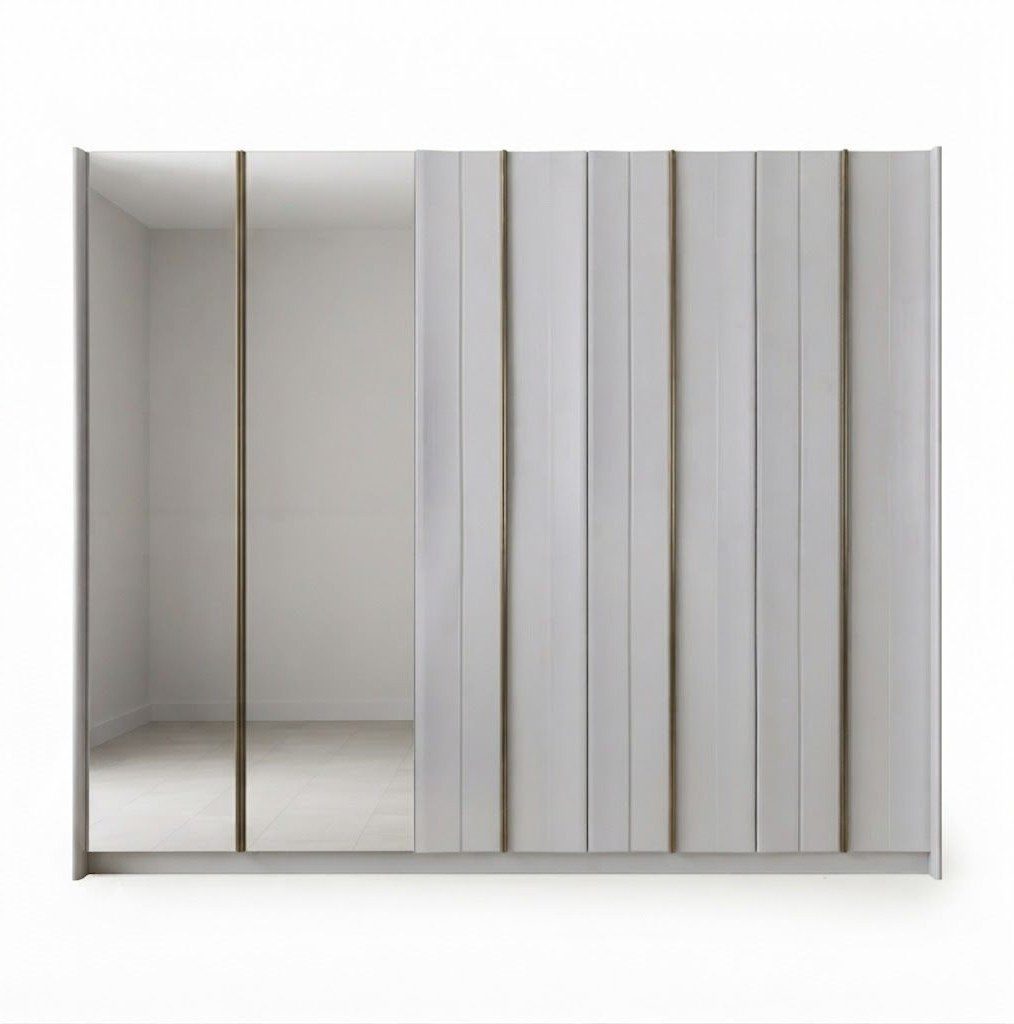 Xlmoebel Kleiderschrank Design Kleiderschrank Schiebetürenschrank Schrank Spiegel Beige (1-St., 1-tlg)