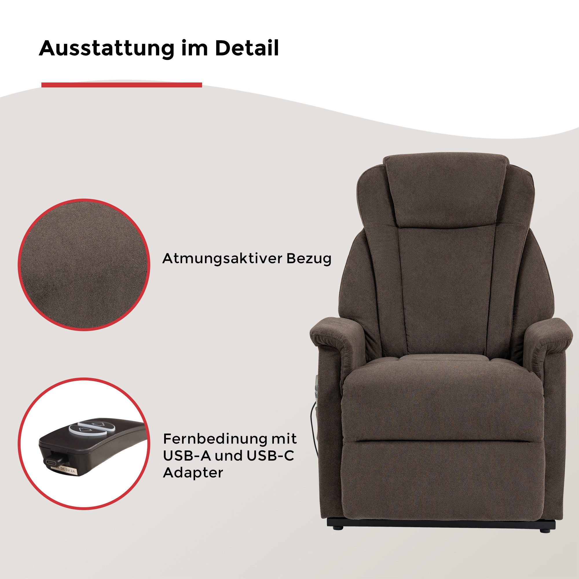 Duo Collection TV-Sessel Toronto XXL mit elektrischer Aufstehhilfe und Relaxfunktion, bis 150kg belastbar, Taschenfederkern, Stahlwellenunterfederung – Bild 4 von 5
