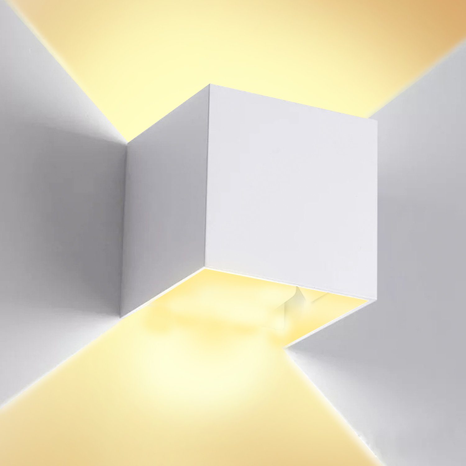 Lospitch LED Wandleuchte Badlampe IP65 Deko Treppen Keller Außen Square Wandlampe Modern, LED fest integriert, Warmweiß 7W Matt Weiß