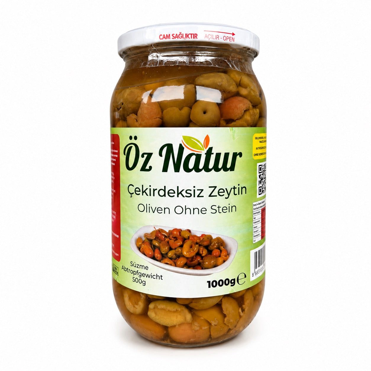 Öz Natur Gemüsekonserve, Grüne Oliven ohne Stein in Salzlake 1kg