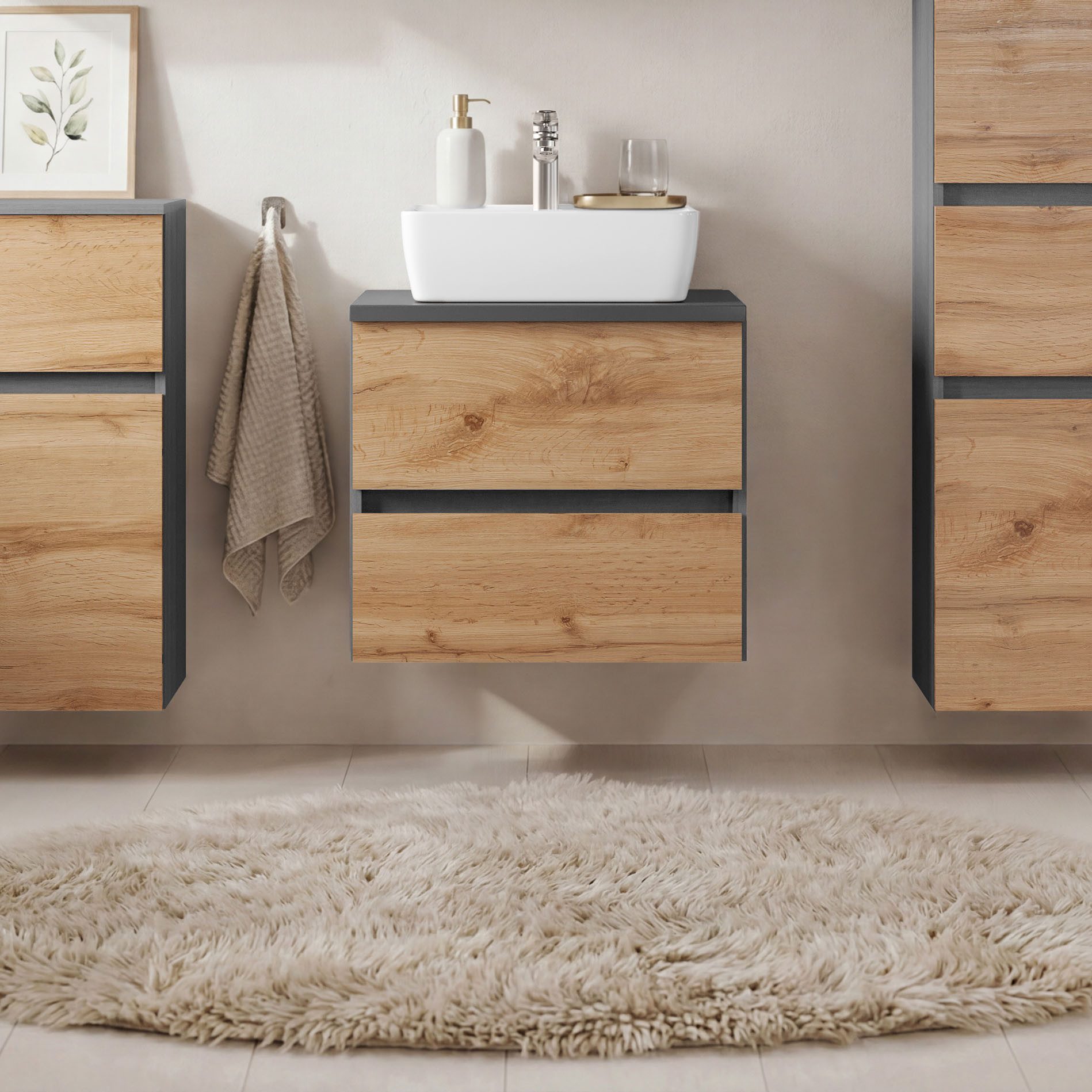 OTTO home Waschtisch BOZEN, Aufsatz-Waschtisch mit Keramkbecken (Badezimmerschrank, Badschrank, Stauraum, Badmöbel, Schrank), …