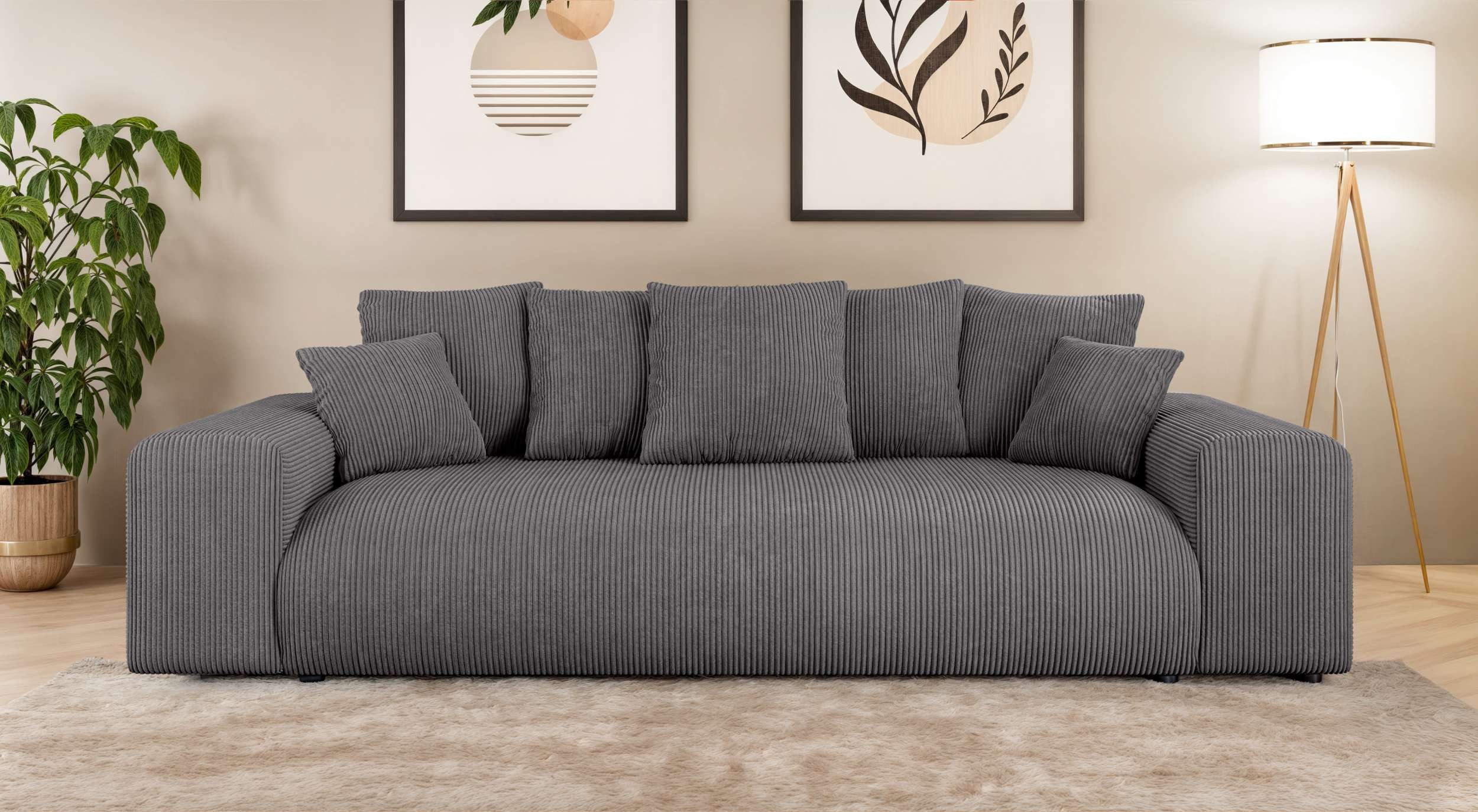 99rooms Big-Sofa Emilia, Sofa, Big-Sofa, Inkl. Kissenset, rundum mit Cordstoff LINCOLN bezogen, Schlaffunktion