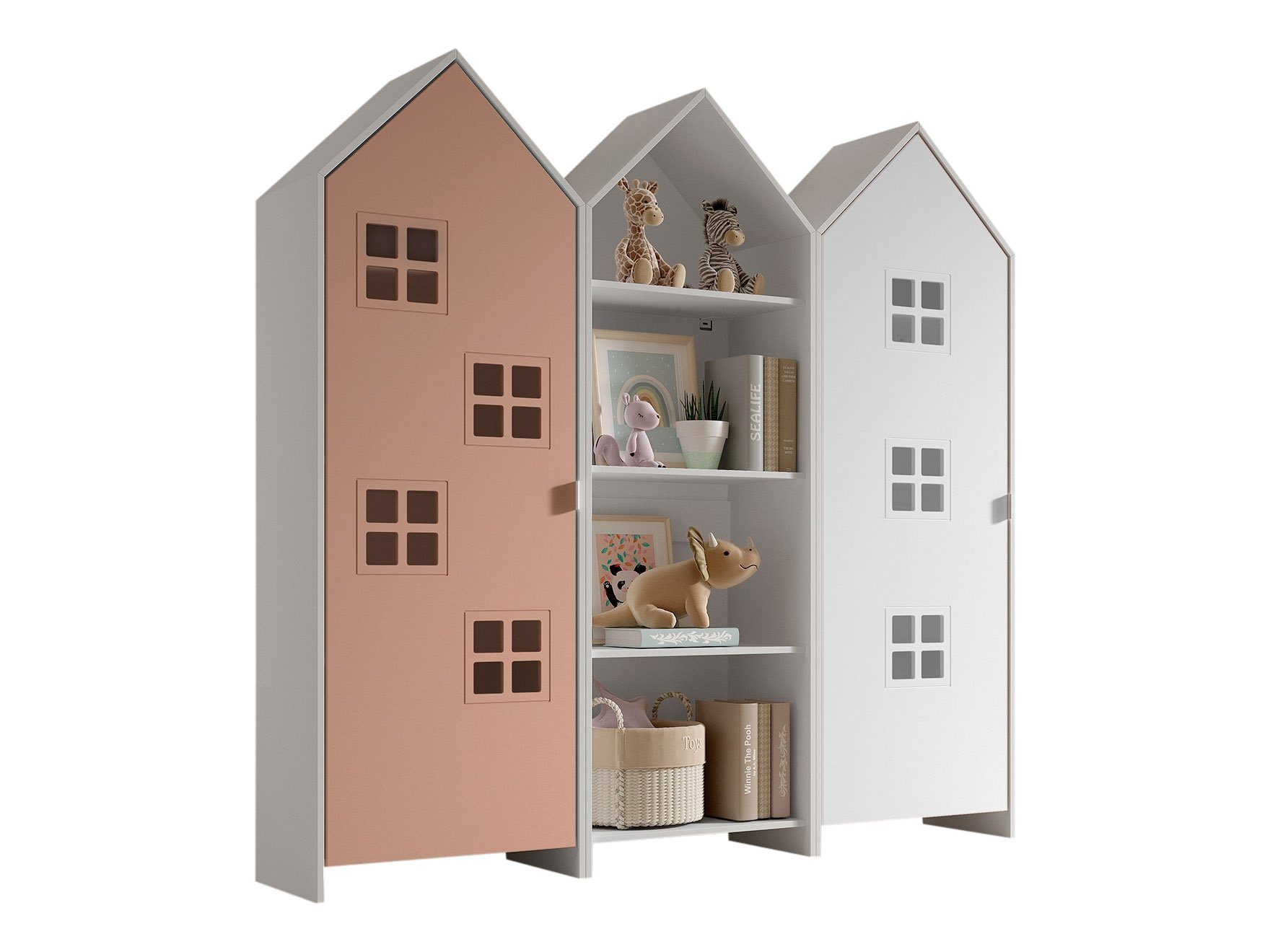 Vipack Kleiderschrank in Korpus Weiß / Front Pink u. Weiß, MDF