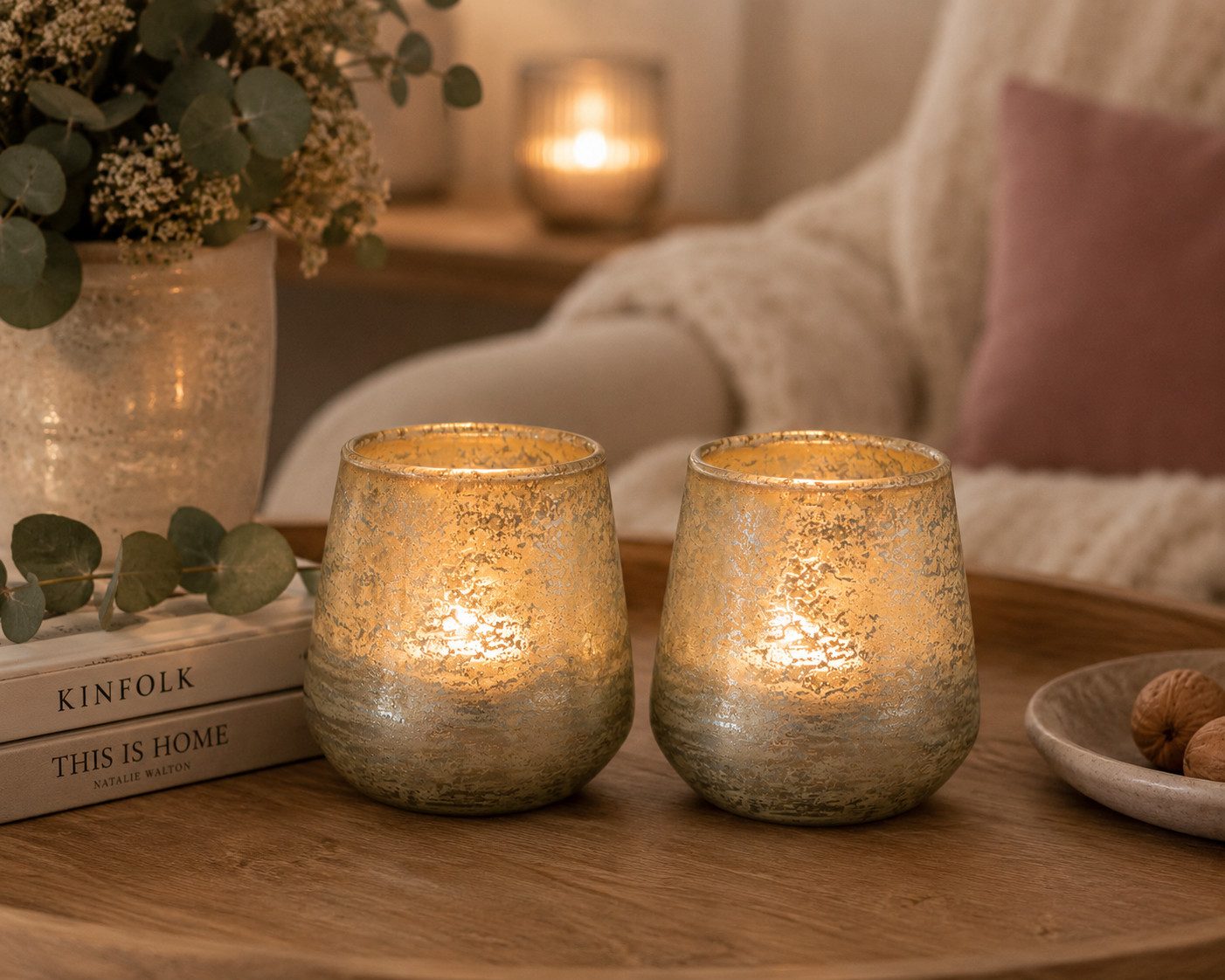 finehomegarden Windlicht Glas Grün-Silber 2er Set Ø10cmH10cm Glas im Vintage-Look Dekorative (Spar-Set, 2 St., 2er-Set), Teelichthalter für Wohnzimmer, Tischdeko und festliche Anlässe