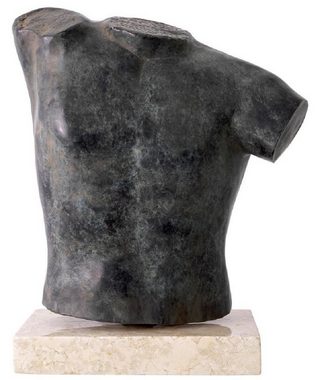 Casa Padrino Dekofigur Casa Padrino Luxus Deko Torso Skulptur Antik Bronze / Beige 38 x 23 x H. 48 cm - Metall Deko Figur mit Marmorsockel - Wohnzimmer Deko - Schreibtisch Deko - Büro Deko - Deko Accessoires