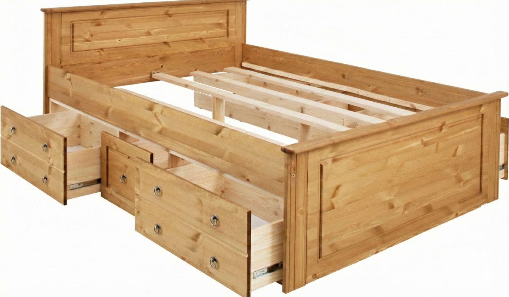 OTTO home Massivholzbett Hugo, FSC® zertifiziertes Massivholz, Landhausstil (Breite/Belastbarkeit 180cm/200KG, 140cm/180KG, auch als Super Sparset), Stauraumbett, optional inklusive Schubladen, extra belastbar