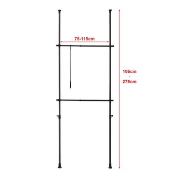 en.casa Kleiderständer, »Kemi« Teleskopgarderobe mit 2 Garderobenstangen Stahl Schwarz