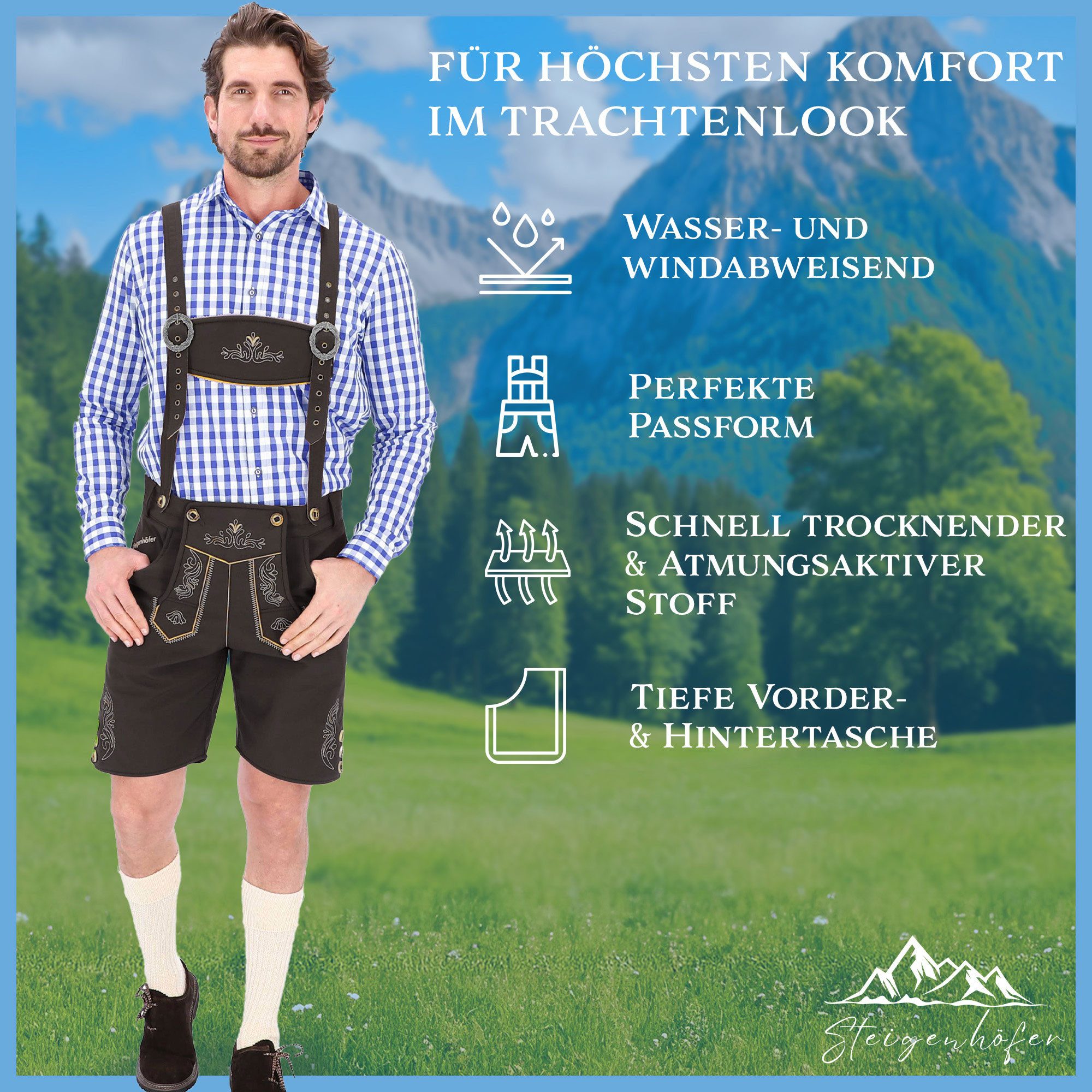 Steigenhöfer Manufaktur Trachtenhose Lukas Softshellhose mit Trägern – Lede günstig online kaufen