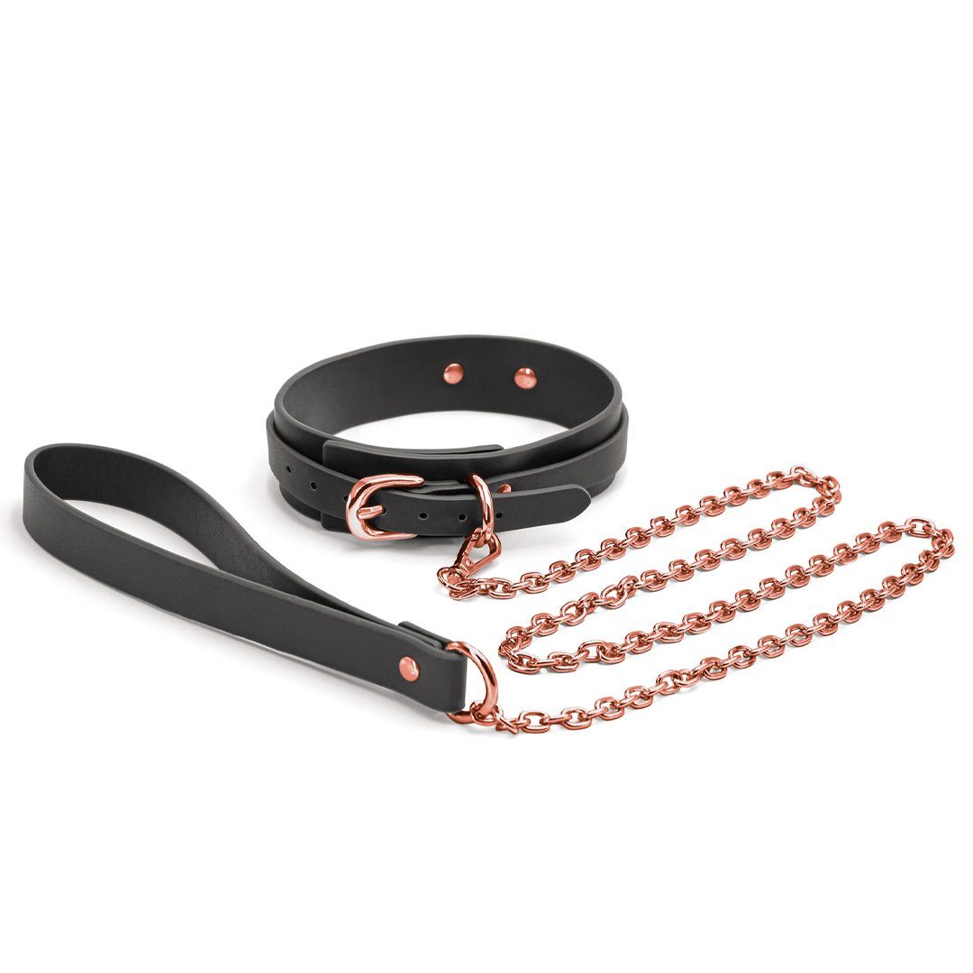 NS Novelties Erotik-Halsband Halsband mit Leine - schwarz, roségold