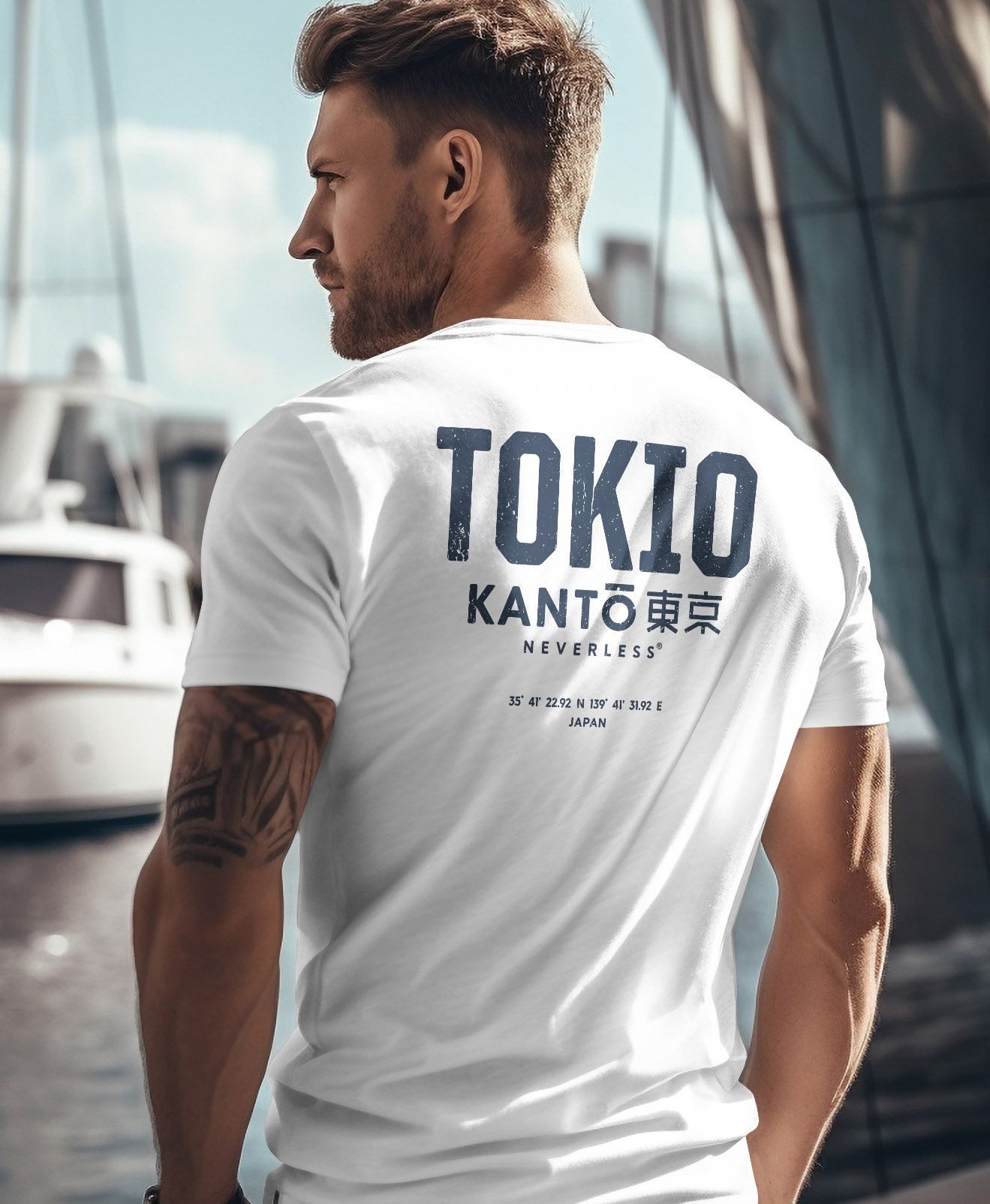 Neverless Print-Shirt Herren T-Shirt Backprint Tokyo Japan Japanische Schriftzeichen Grafik mit Print