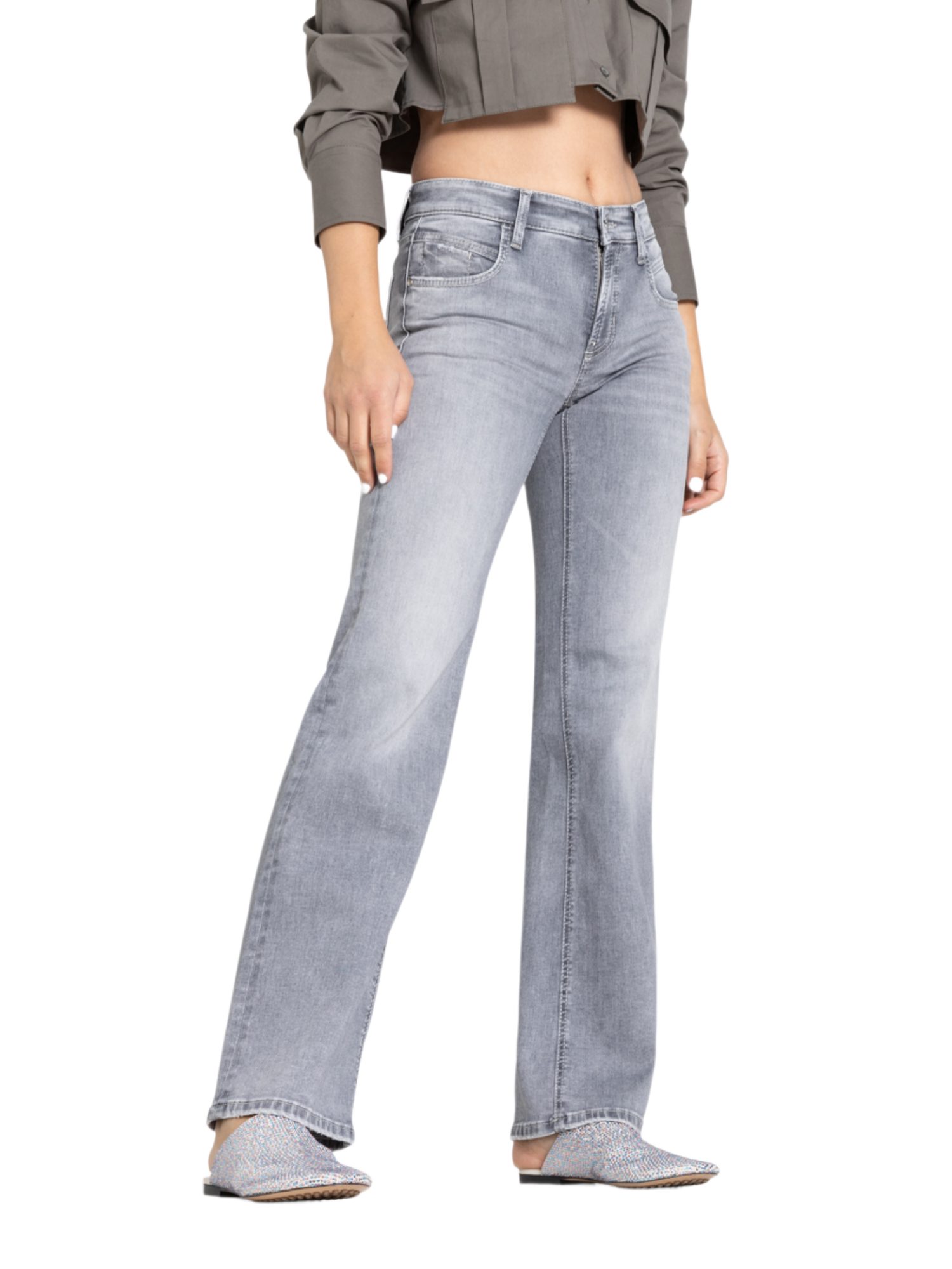 Cambio Stretch-Hose grau, Casual, Baumwolle, Unifarben, Straight Leg, Mittel