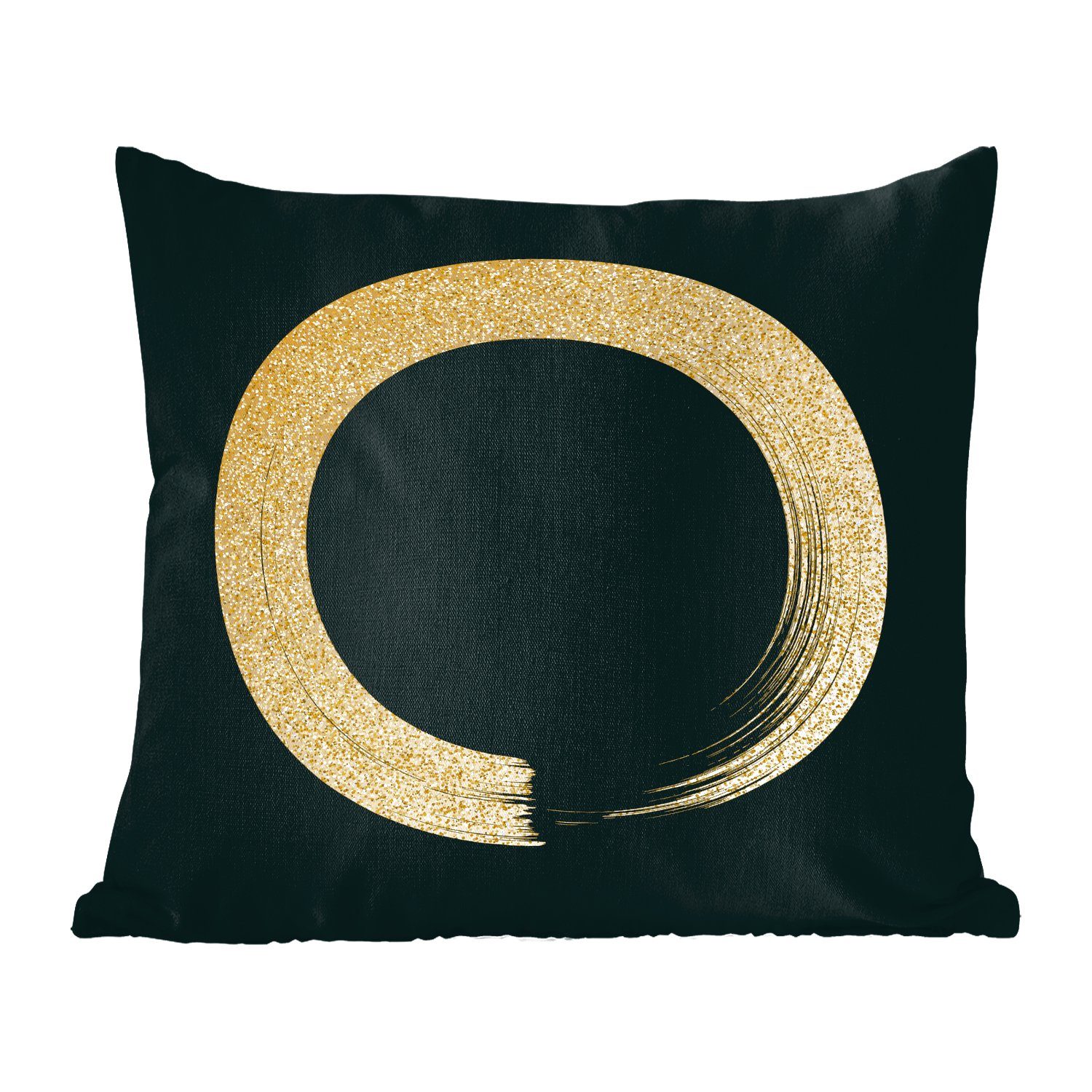 MuchoWow Dekokissen Kreis aus goldenem Glitter auf schwarzem Hintergrund, Zierkissen mit Füllung für Wohzimmer, Schlafzimmer, Deko, Sofakissen | Dekokissen