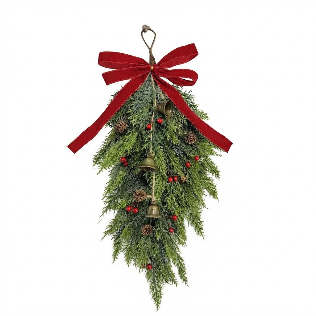 Bomiclss Girlanden Weihnachtliches Tropfen-Arrangement, Kiefernnadel-Türkranz (1-tlg), mit Schleife und Glocken