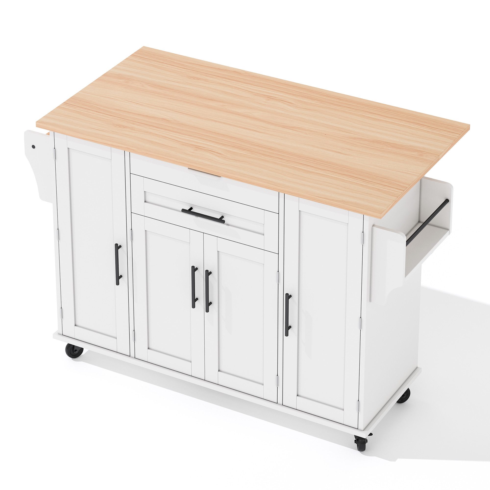 Flieks Küchenwagen mit erweiterbarer Arbeitsplatte, Rollen und verstellbare Einlegeböden, (1 St), Kücheninsel Servierwagen Buffetschrank mit Schubladen und Türa – Bild 5 von 5