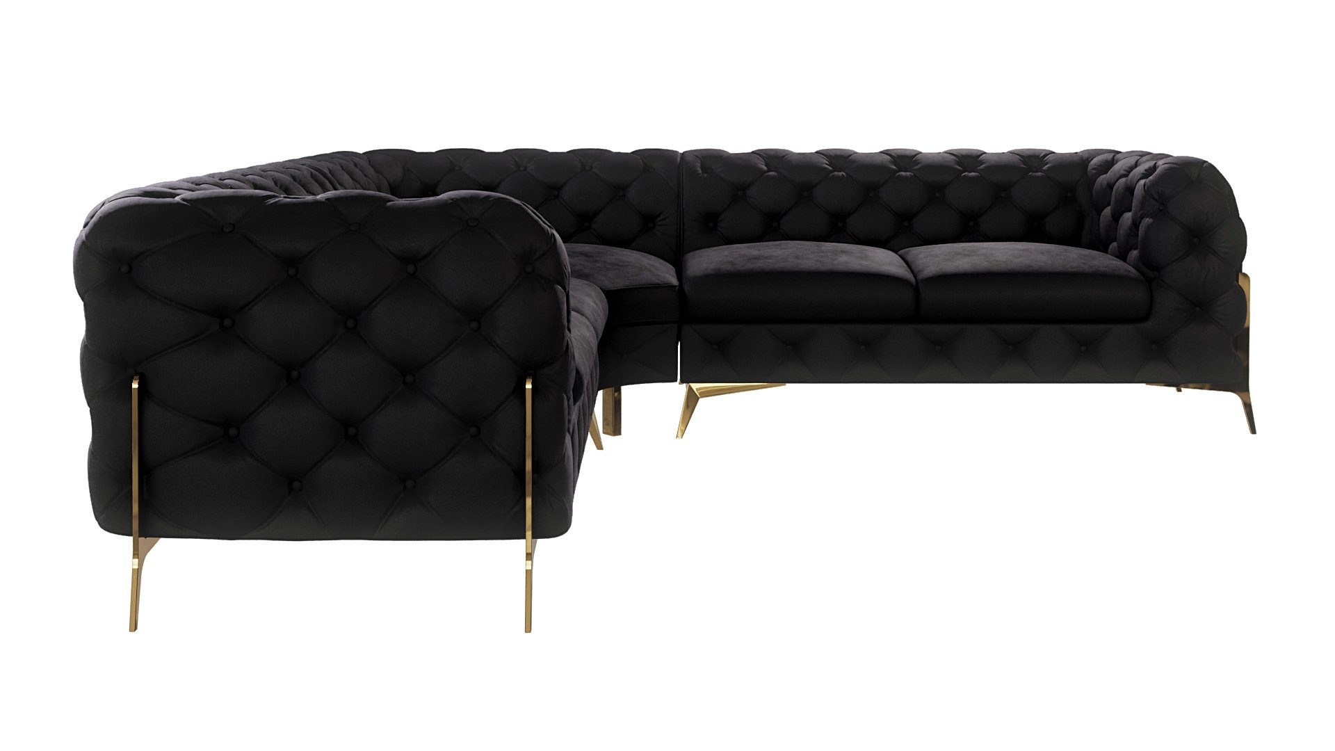 S-Style Möbel Chesterfield Füßen, mit Metall Wellenfederung Ashley Schwarz mit Goldene Ecksofa