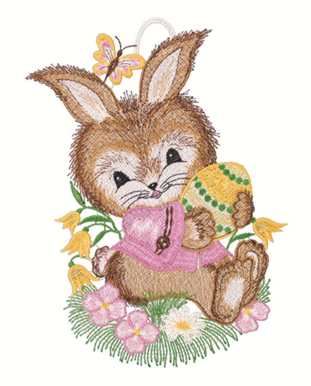 W. Reuter & Sohn - Plauener Spitze® Fensterbild Fensterbild "Hase und Ei", farbig, 16 x 23 cm, Plauener Spitze