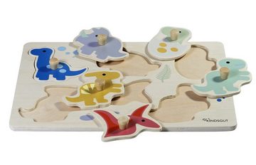KINDSGUT Steckpuzzle, Puzzleteile, aus Holz, Puzzle für Klein-Kinder, Spielzeug aus hochwertiger Qualität in schlichtem Design und dezenten Farben für Spiel-Spaß, schönes Geschenk, Dinos