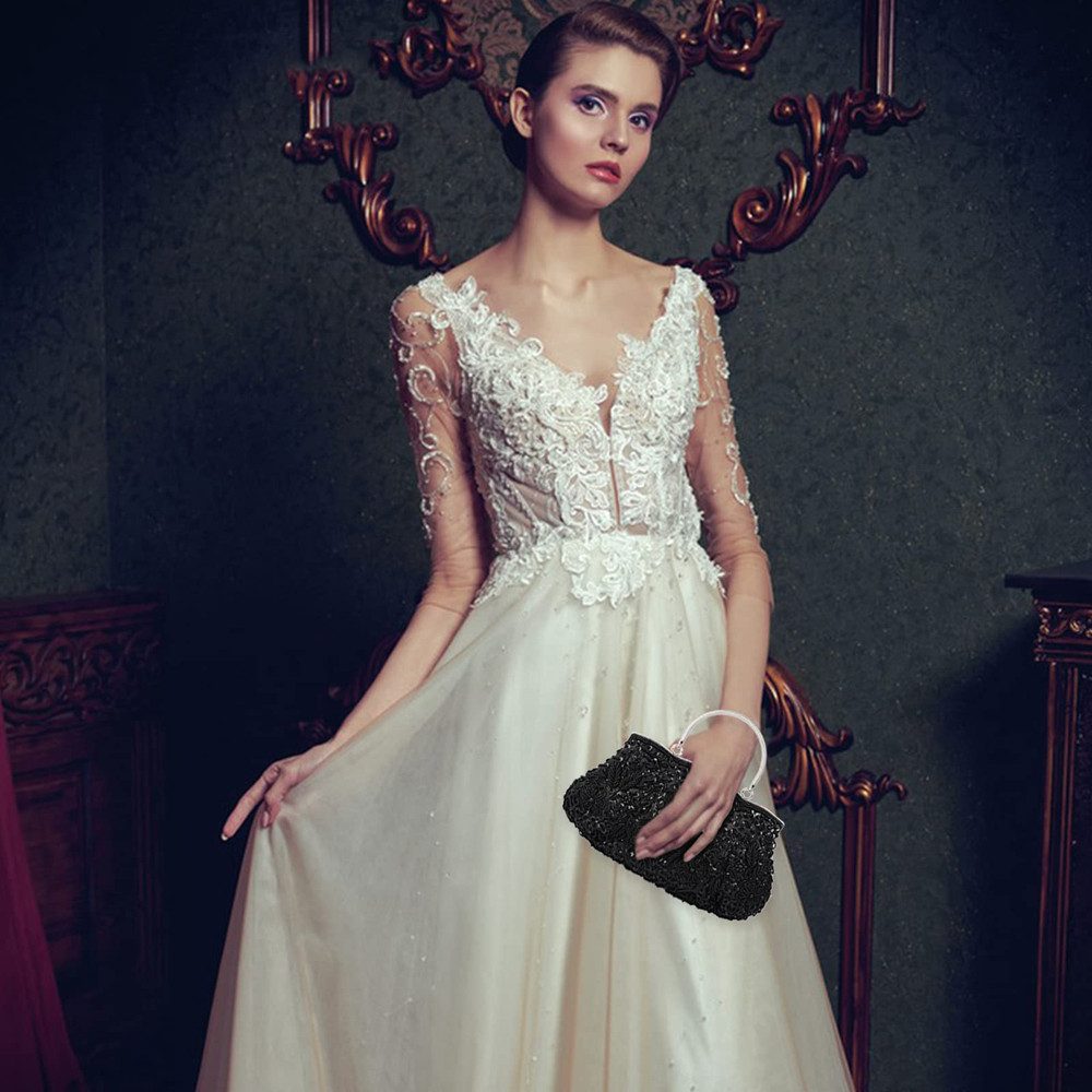 nsihing Abendtasche Damen Handgemachte Perle Handtasche Clutch Elegant Brauttasche, Schultertasche Klein Tasche Kette Umhängetasche Hochzeit Party – Bild 2 von 5