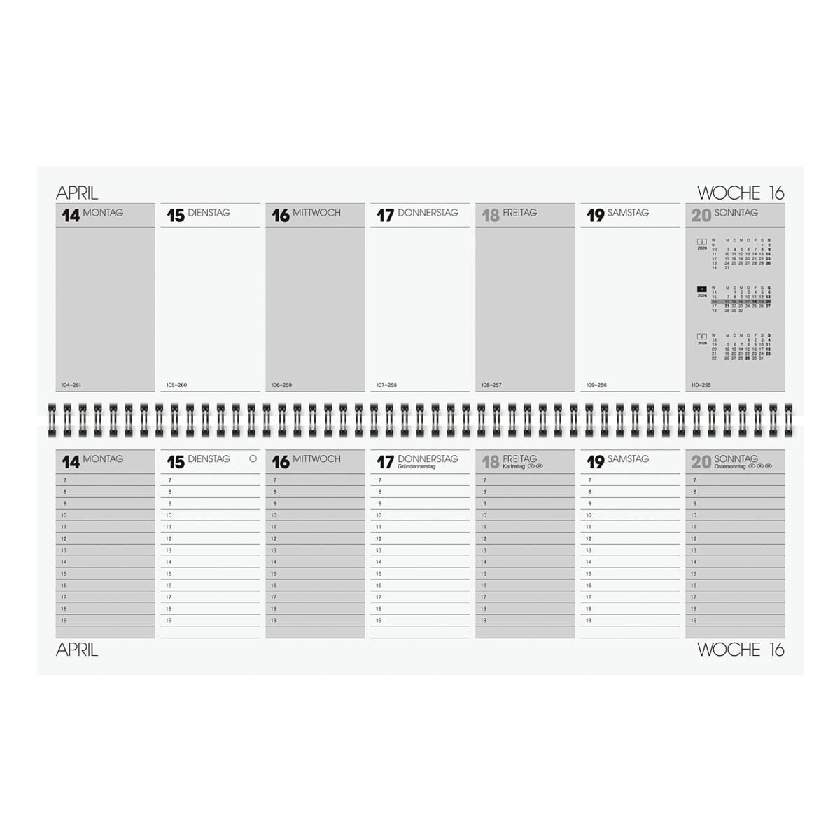 GLOCKEN Tischkalender, für 2026, 2 Seiten = 1 Woche