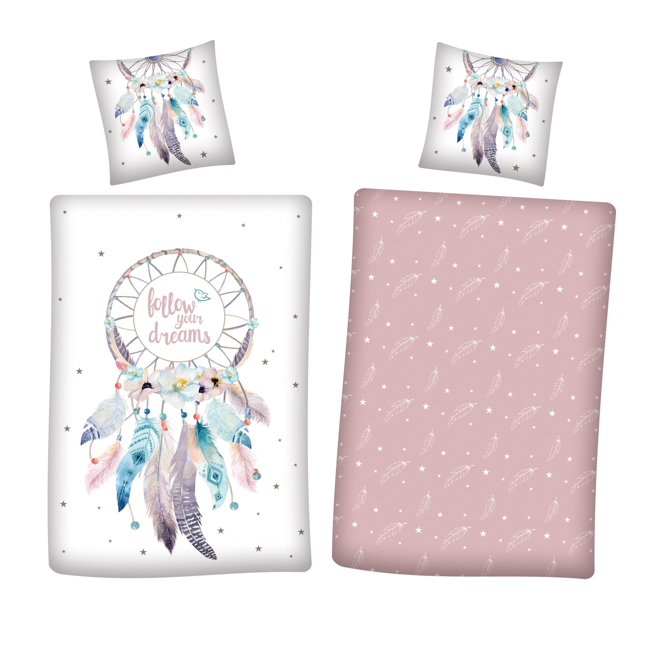 Familando Jugendbettwäsche rosa mit Traumfänger Motiv günstig online kaufen