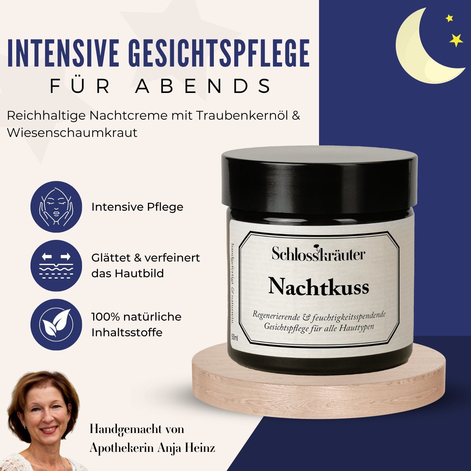 Nachtcreme Reichhaltige alle Gesichtscreme, Nachtkuss Hauttypen für Schlosskräuter Nachtcreme