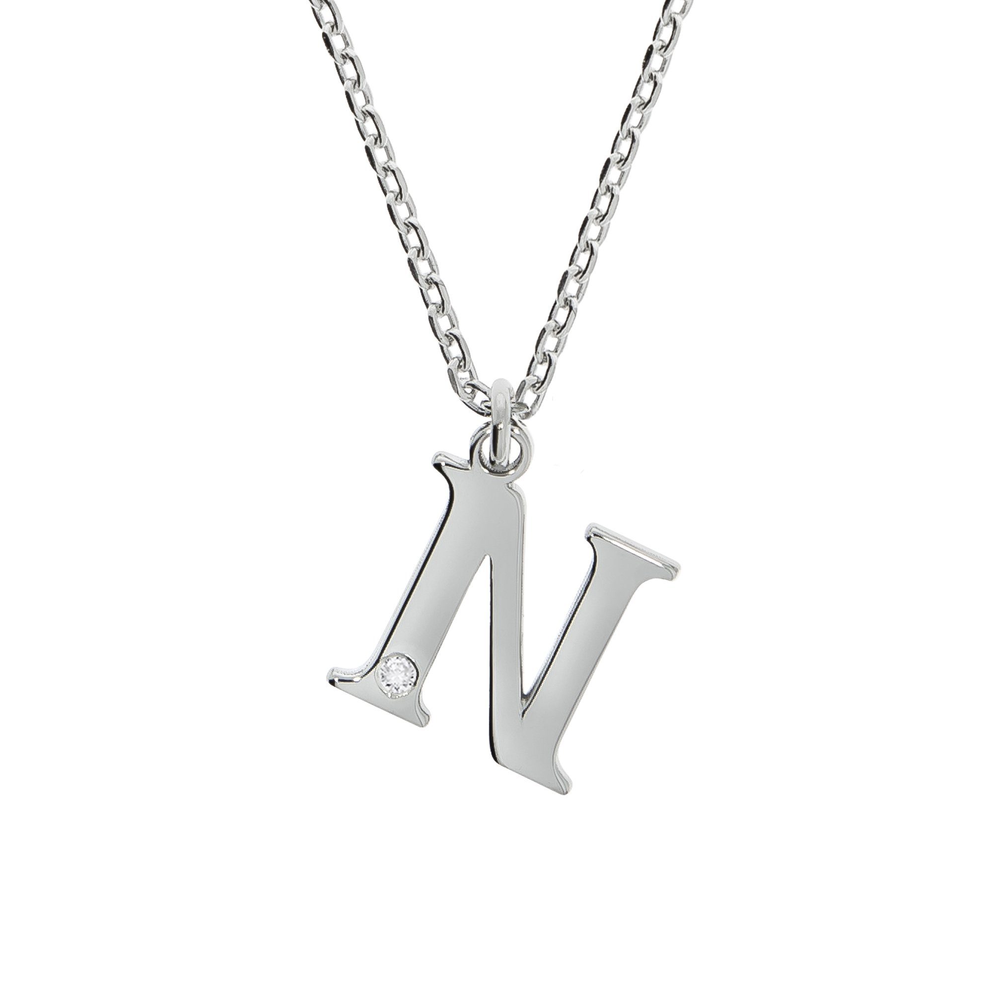 Kette mit Anhänger Silber 925 mit 1x Diamant 0,008ct. Buchstabe N