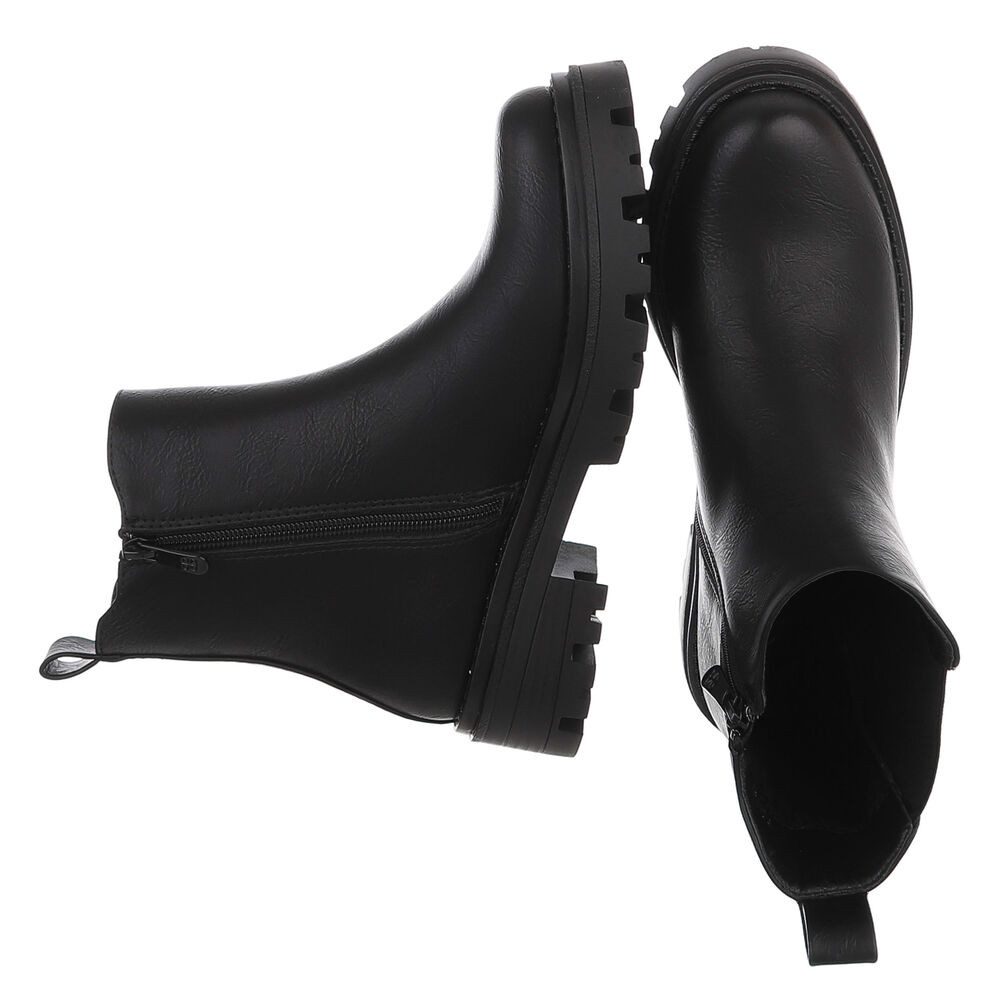 Ital-Design Damen Chelsea Boot mit Profilsohle für Alltag & Freizeit Plateaustiefelette (92078621) Blockabsatz Stiefeletten in Schwarz