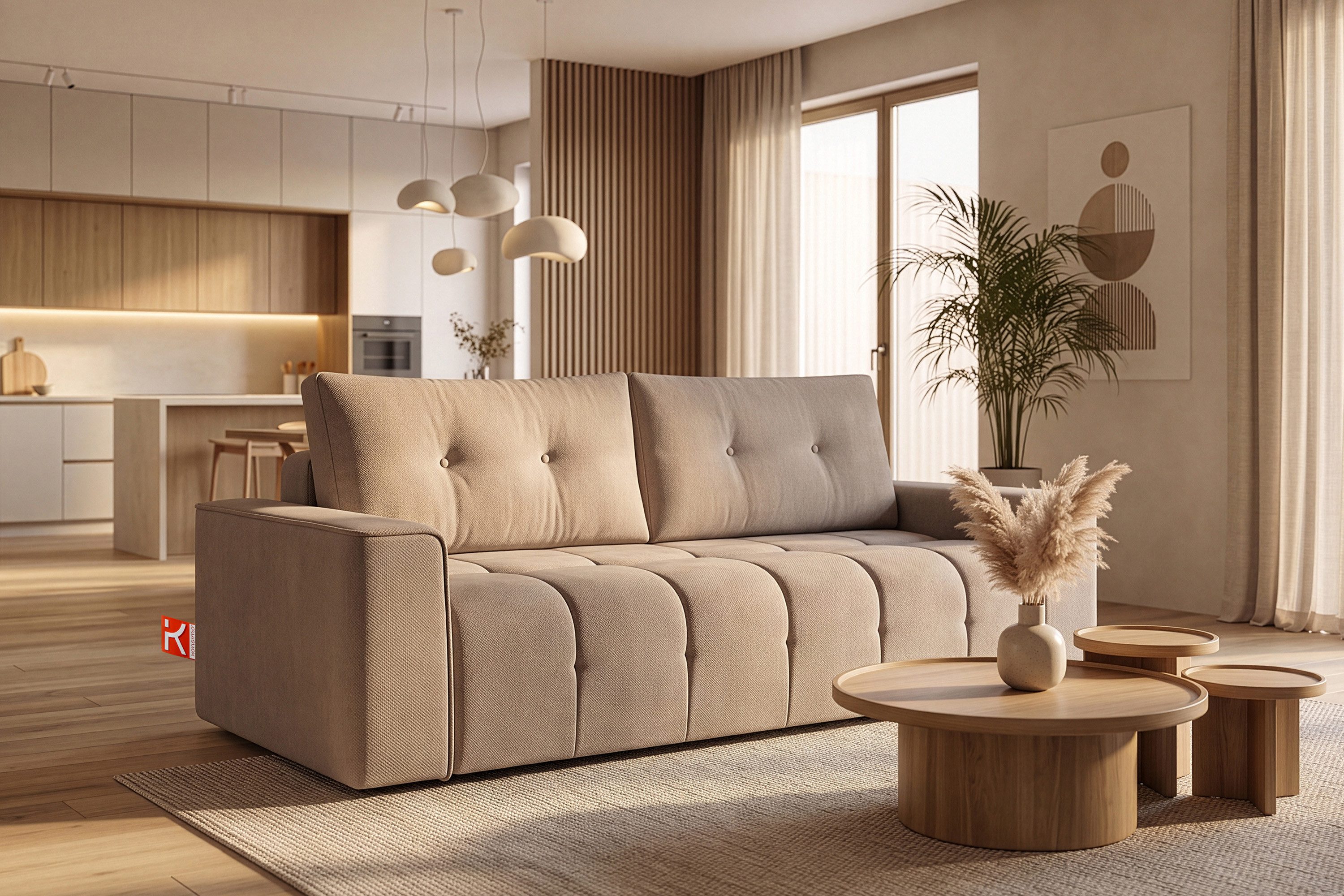 KONSIMO® 3-Sitzer Sofa RUSA mit Schlaffunktion, Einzelsofa, hergestellt in der EU, Liegefläche: 190 cm x 153 cm, mit Wellenunterfederung, Großer Bettkasten, zwei Kissen