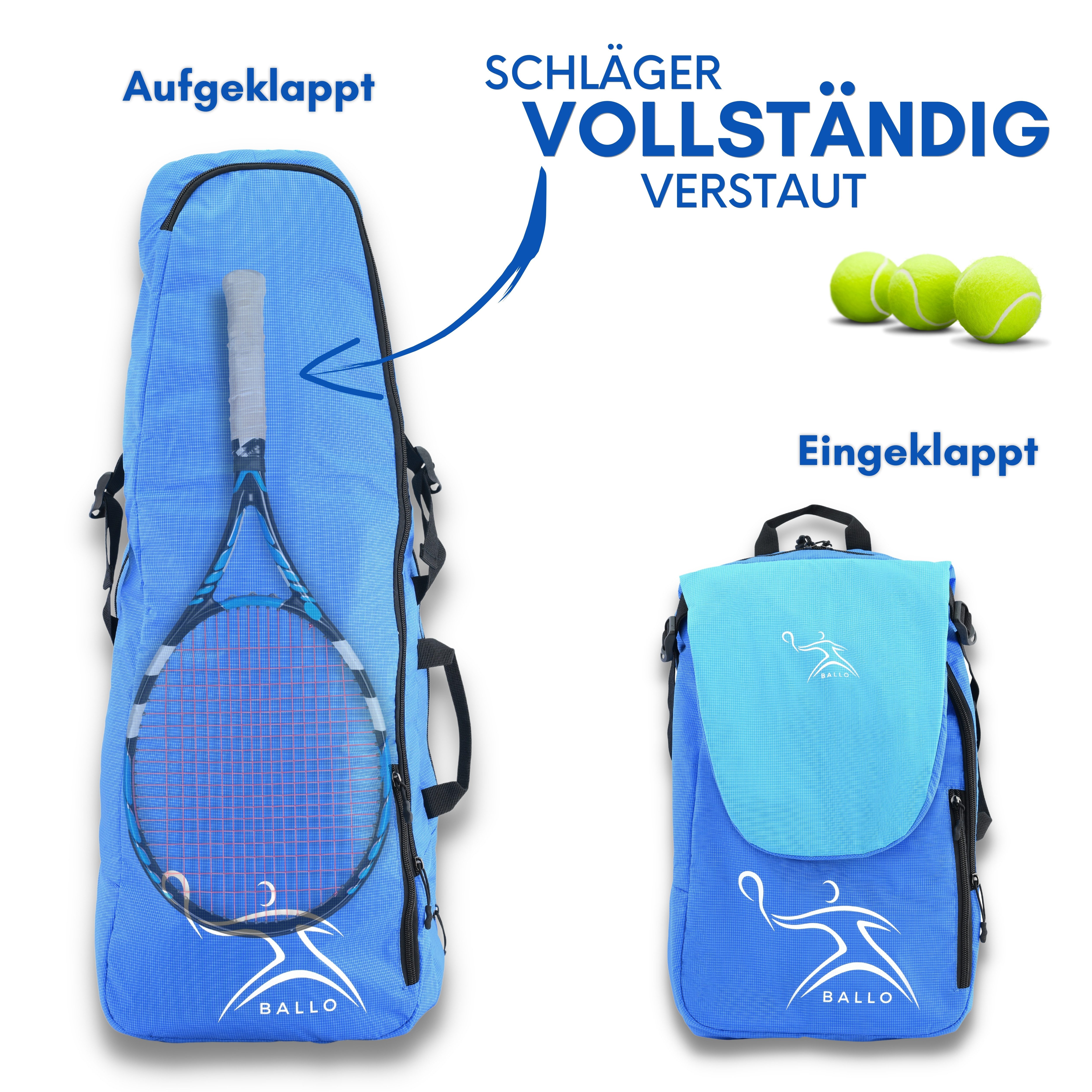 BALLO® Tennisrucksack Tennistasche Schlägertasche Rucksack Tasche Tennis Badmintion, Wasserfest, vollständiges Schlägerfach